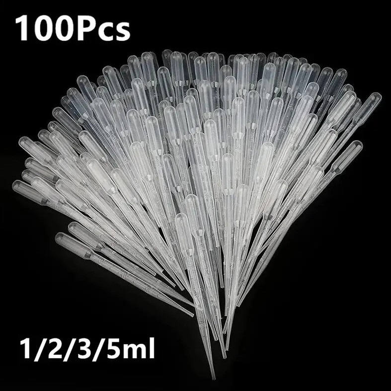 100pcs Disposable Plastic Pipettes 1ml/2ml/3ml/5ml Graduated Laboratory Droppers