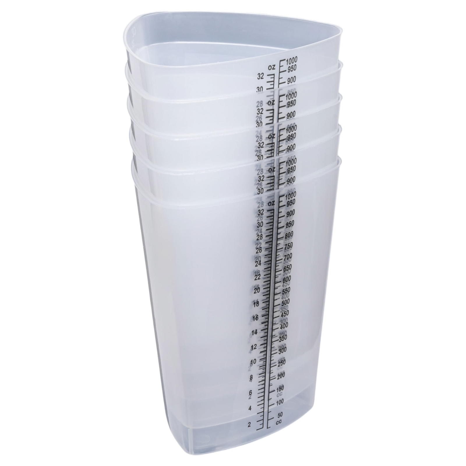 Plastic Graduated Triangular Intake Output Container 5 Pack 32 Ounce Threeside