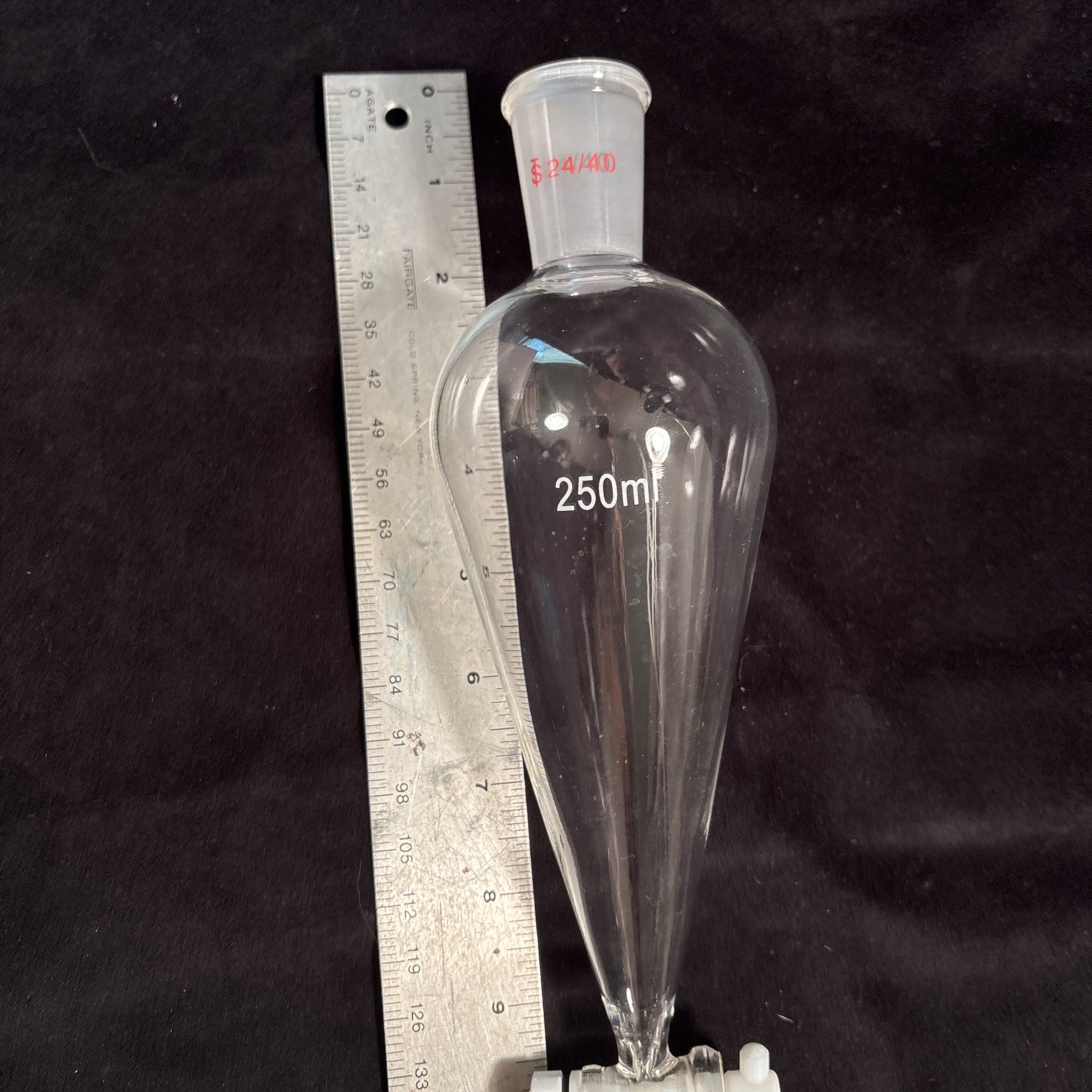 Lab glass separatory funnel 250ml separating funnel W 24/40 Unused Freeship!