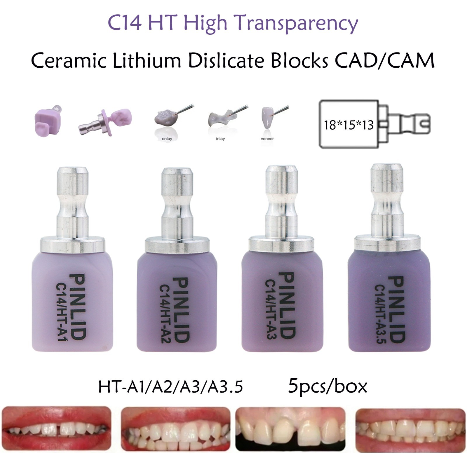 5Pcs C14 Dental Lithium Disilicate Block CAD/CAM A1-A3.5 Glass Ceramic for Cerec