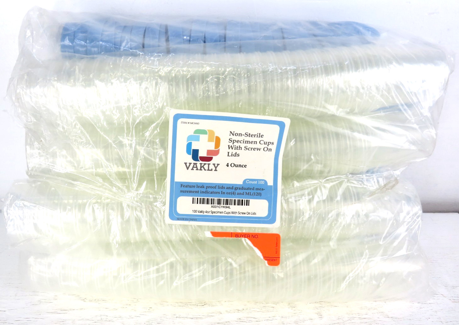 100 Vakly 4 Ounce Non-Sterile Specimen Cups With Screw On Lids