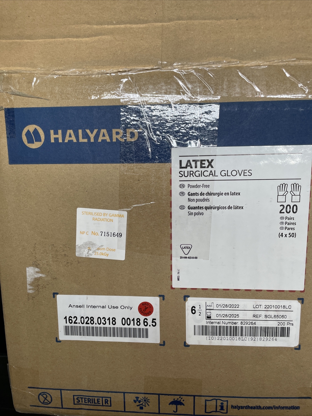 1 Case HALYARD LATEX Surgical Gloves, Size: 6, 200 pair SGL65060 Exp 1/25