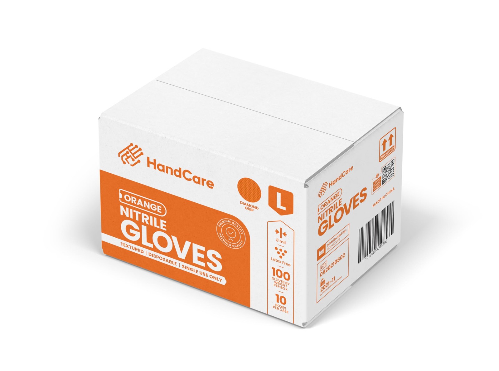 HandCare Orange 8 Mil Nitrile Disposable Gloves, Latex-Free, Diamond Textured…