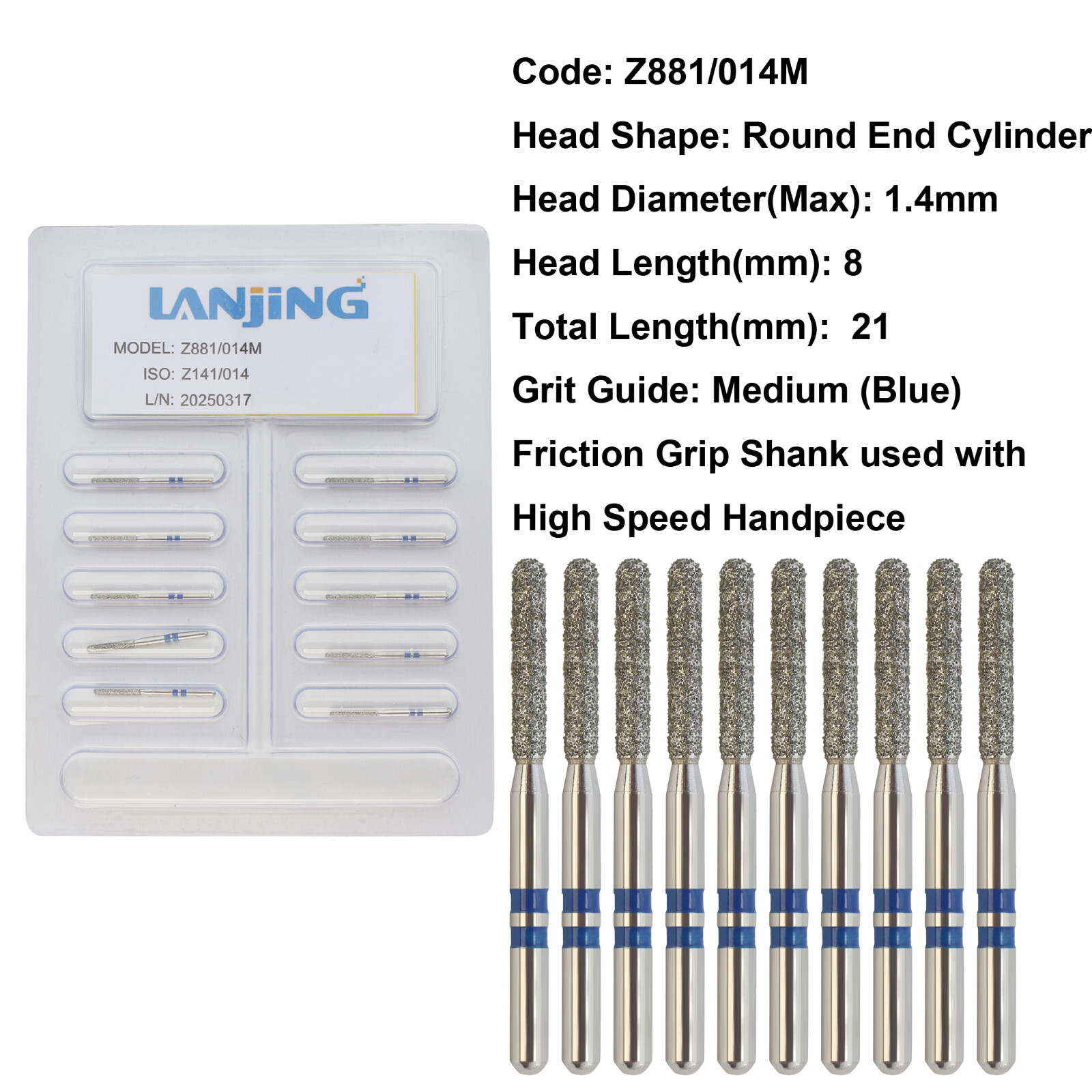 20 Types Zirconia Dental Diamond Burs FG Friction Grip for High Speed Handpiece