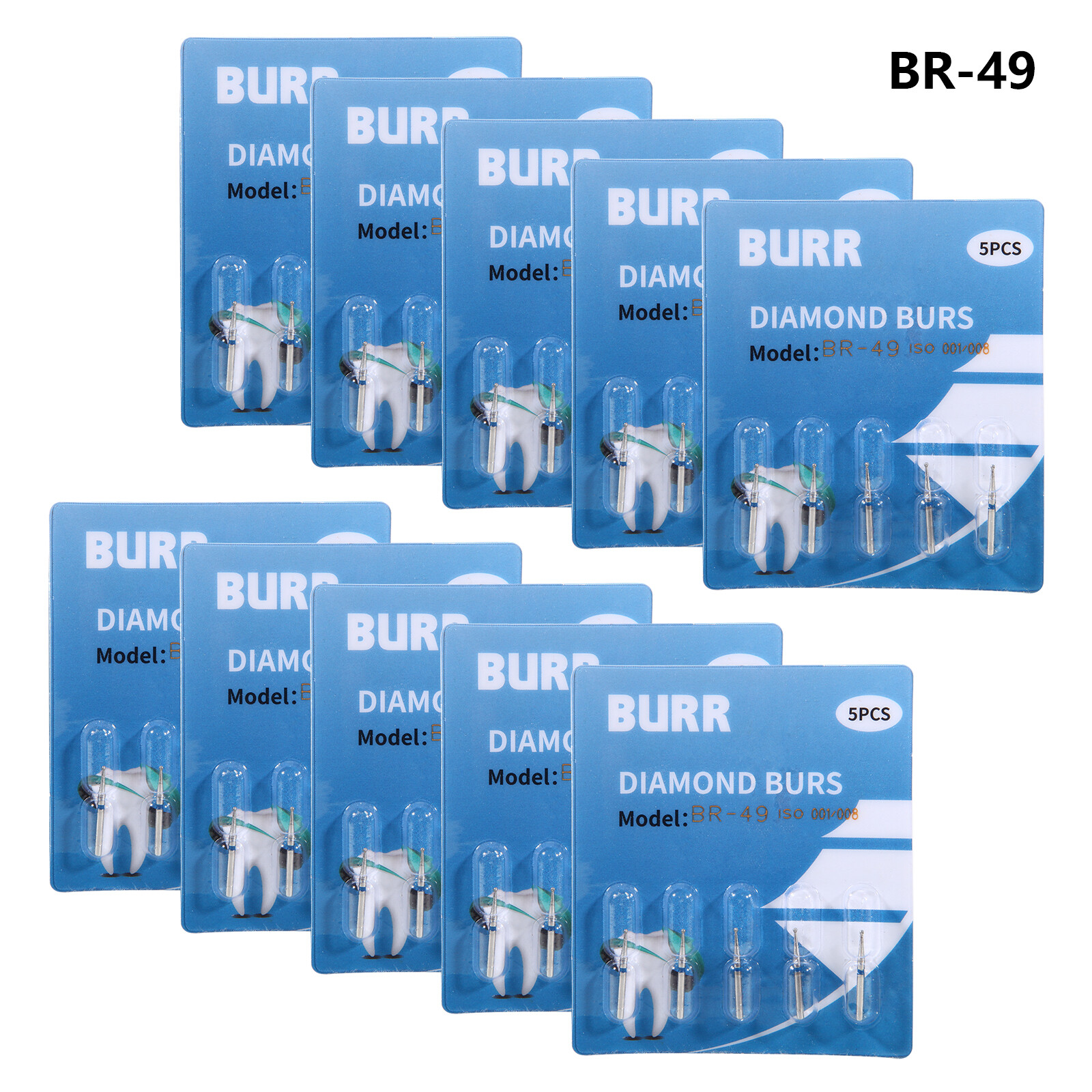 100pcs Dental Diamond Burs Ball Round BR-49 For High Speed Handpiece 5 pcs/pack
