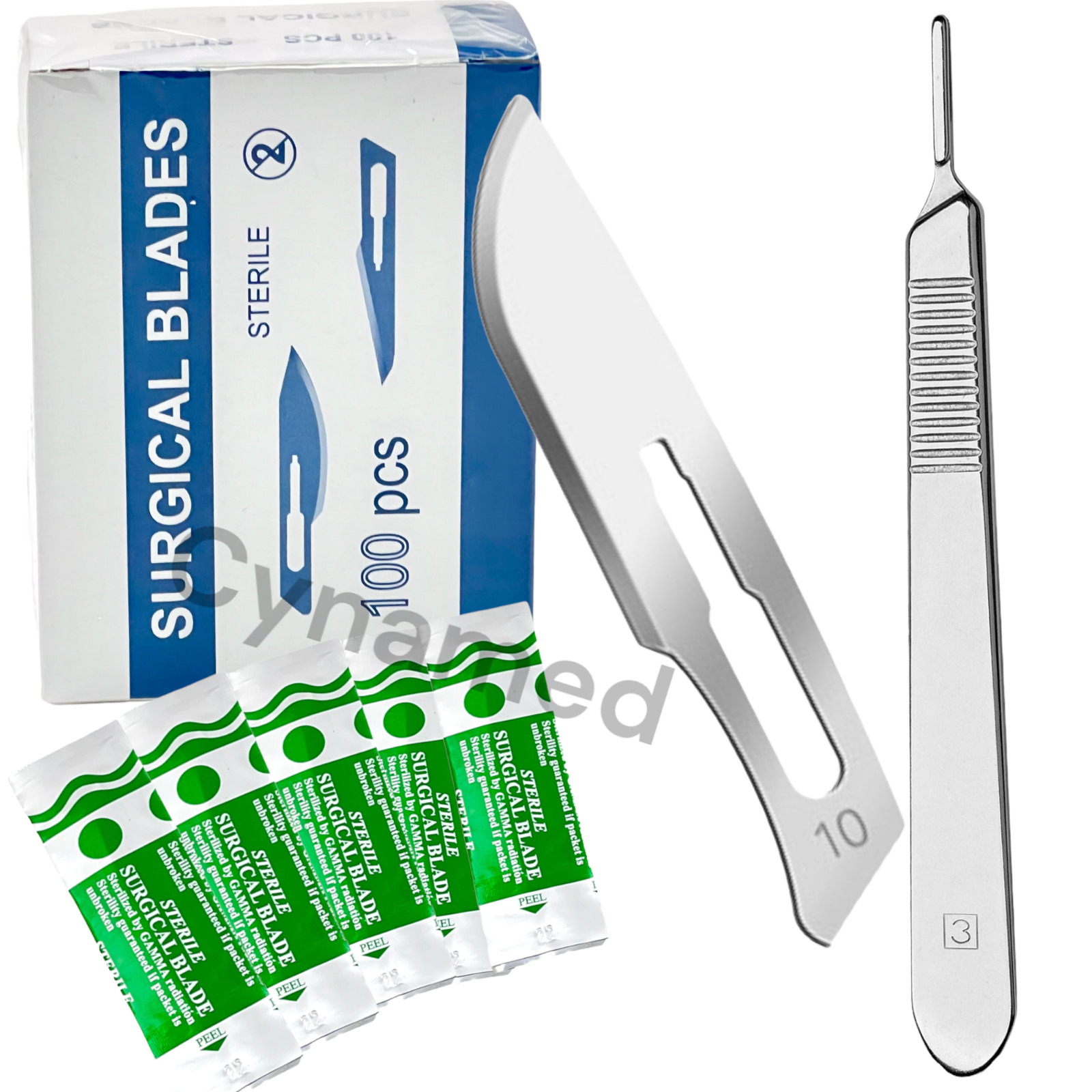 100 Sterile Surgical Blades with FREE Scalpel Knife Handle Medical Dental Tools