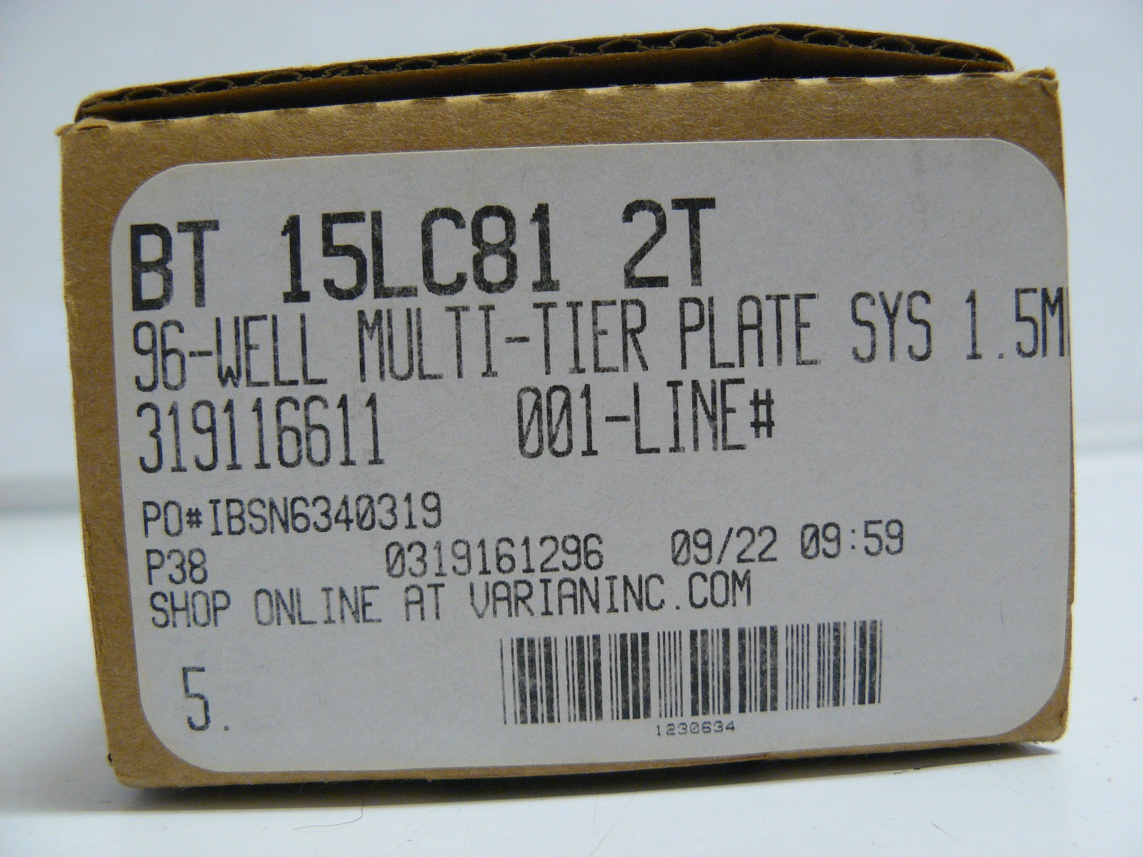 VARIAN BT 15LC81 2T, 96-WELL MULTI-TIER PLATE SYS 1.5M, 319116611 NEW
