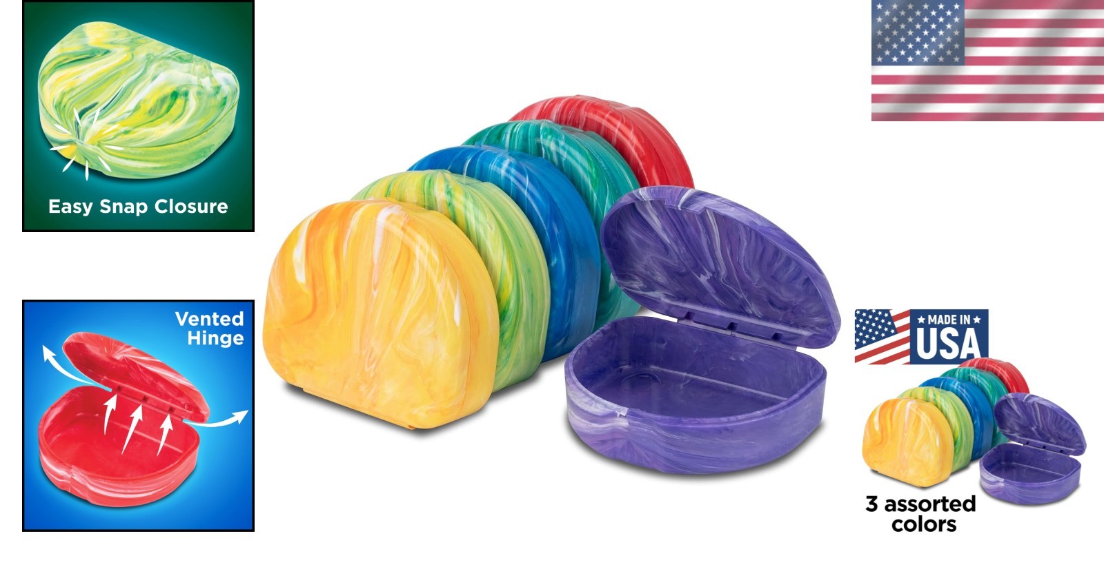 Chic Marble Mouth Guard Holders – Assorted Colors, 3-Pack for Stylish Storage