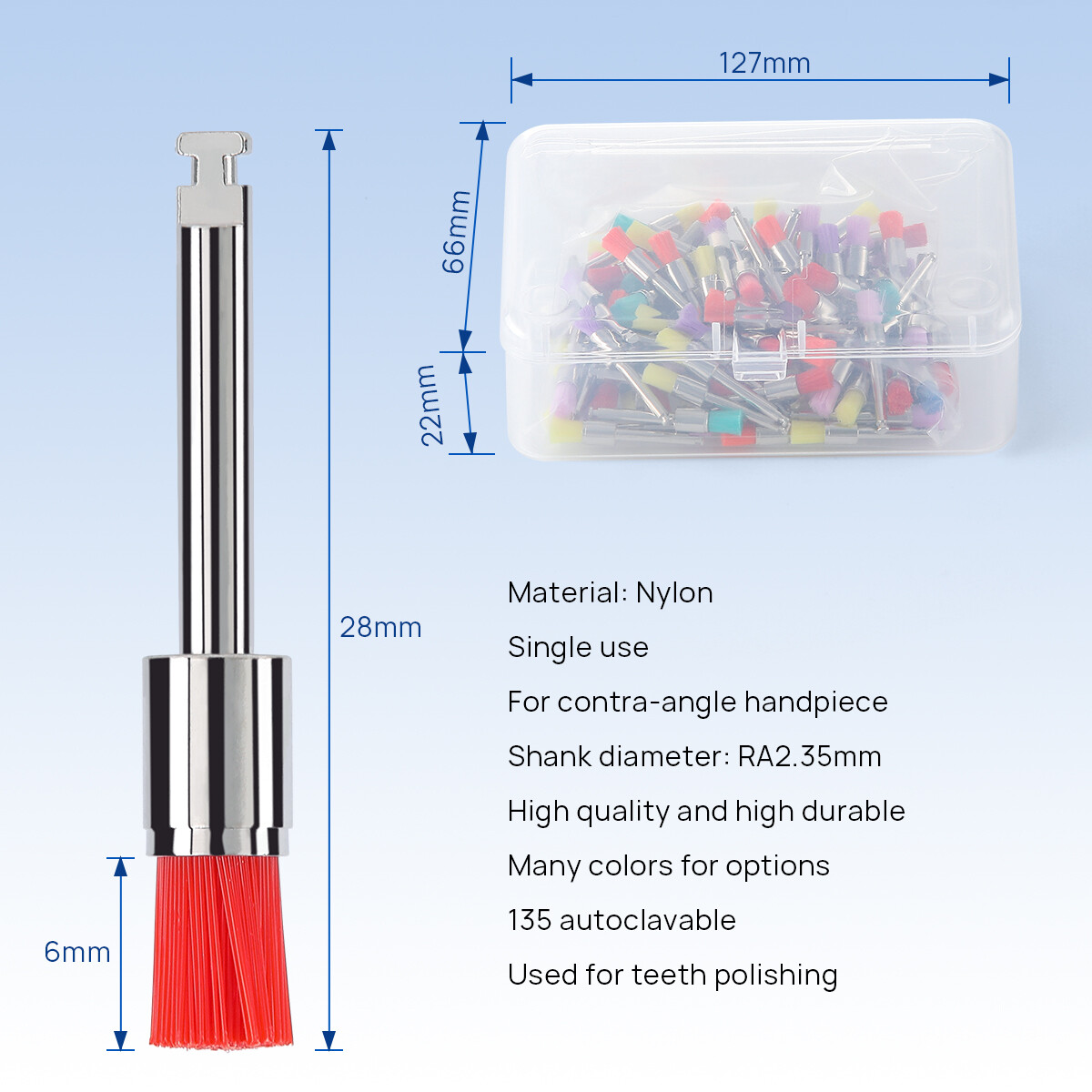 100Pc/P Mixed Color Nylon Latch Flat Polishing Polisher Prophy Bowl Dental Brush