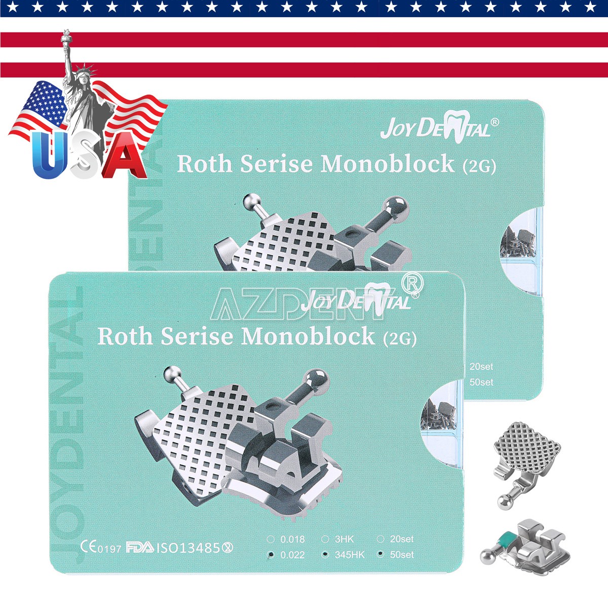 50 Sets AZDENT Dental Orthodontic MIM Monoblock Brackets Brace Roth.022 345 HOOK