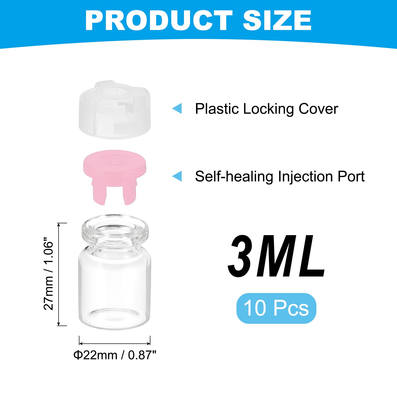 3ml Clear Glass Sample Vials, 10Pcs Small Liquid Bottles, Pink