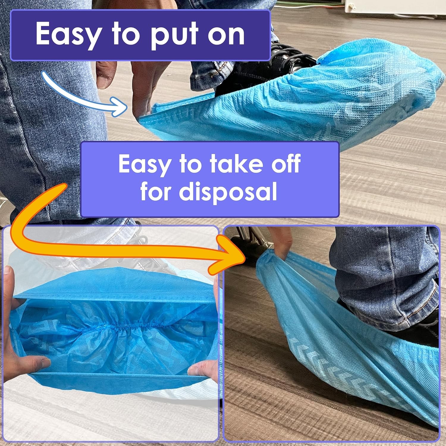100 Pack Extra Large Disposable Blue Boot & Shoe Covers Indoor Reusable Shoe