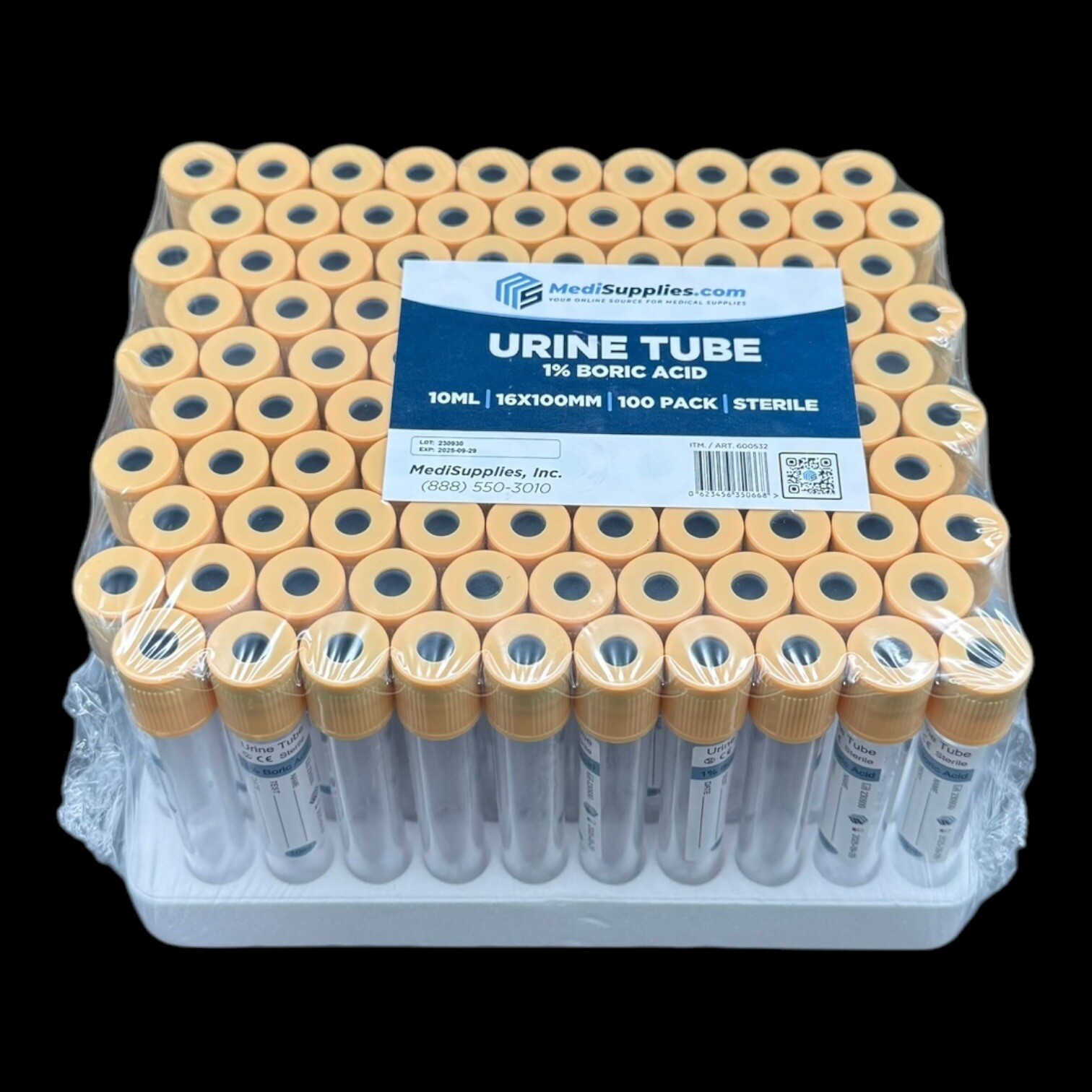 10mL VACUUM URINE TUBE – 1% Boric Acid – YELLOW CAP – 16*100MM – EXP 9/25