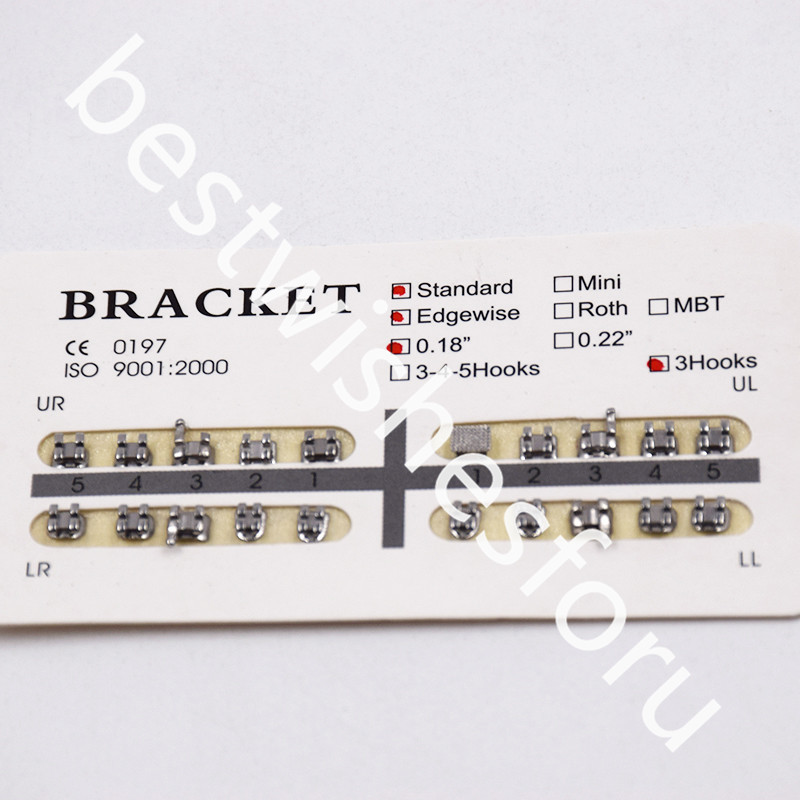 20 Pcs/Pack Standard Dental Ortho Hook/No Hook 018″ Slot Edgewise Metal Brackets