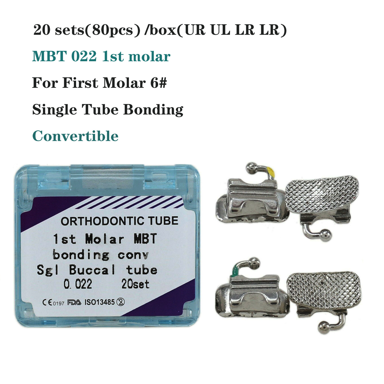 Dental Orthodontic Buccal Tubes 1st 2nd Molar Bracket Roth MBT 022 Bondable