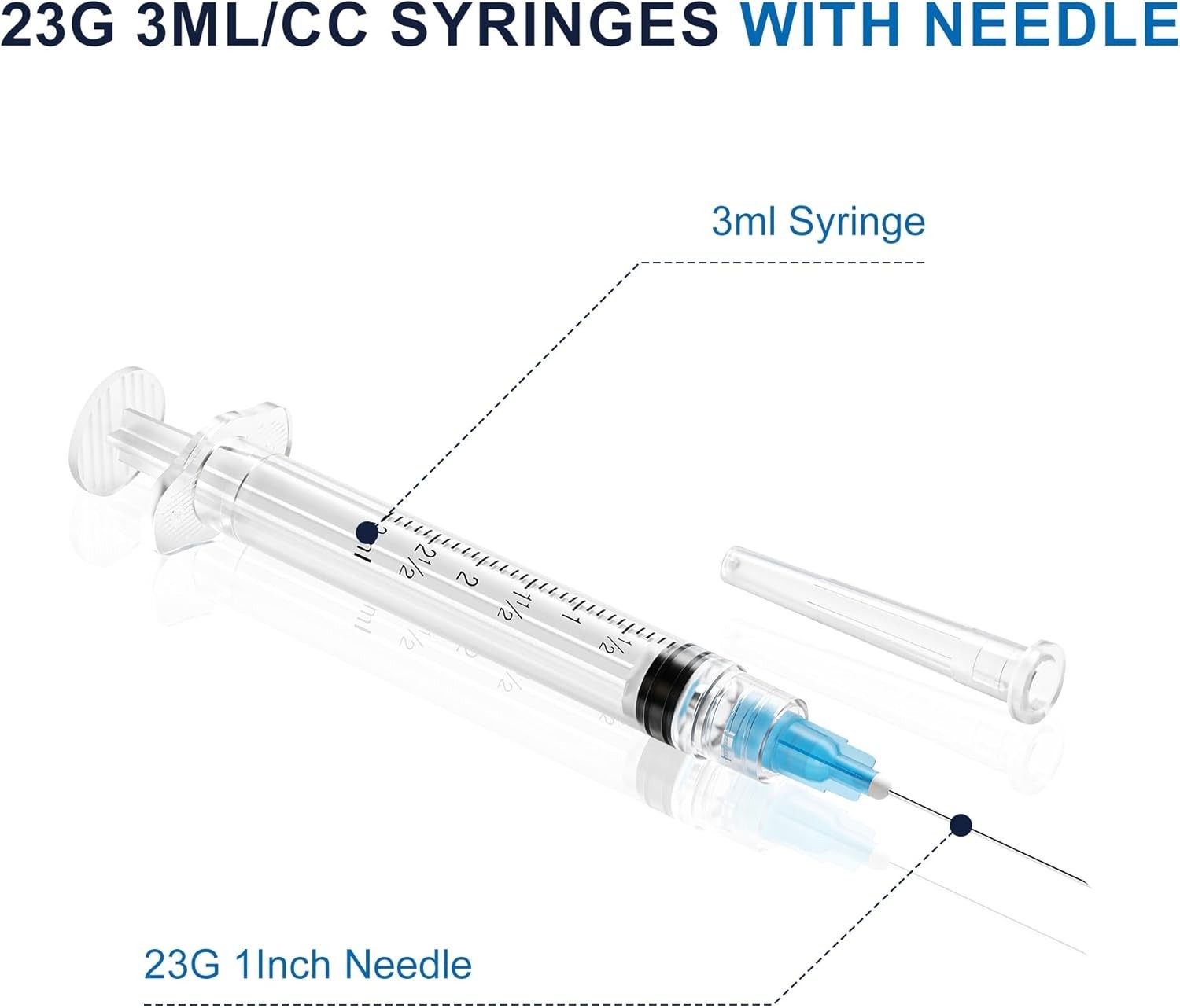 100 Pack 3ml Syringes 23g, 1.0 Inch Luer Lock Syringe Individually Packag