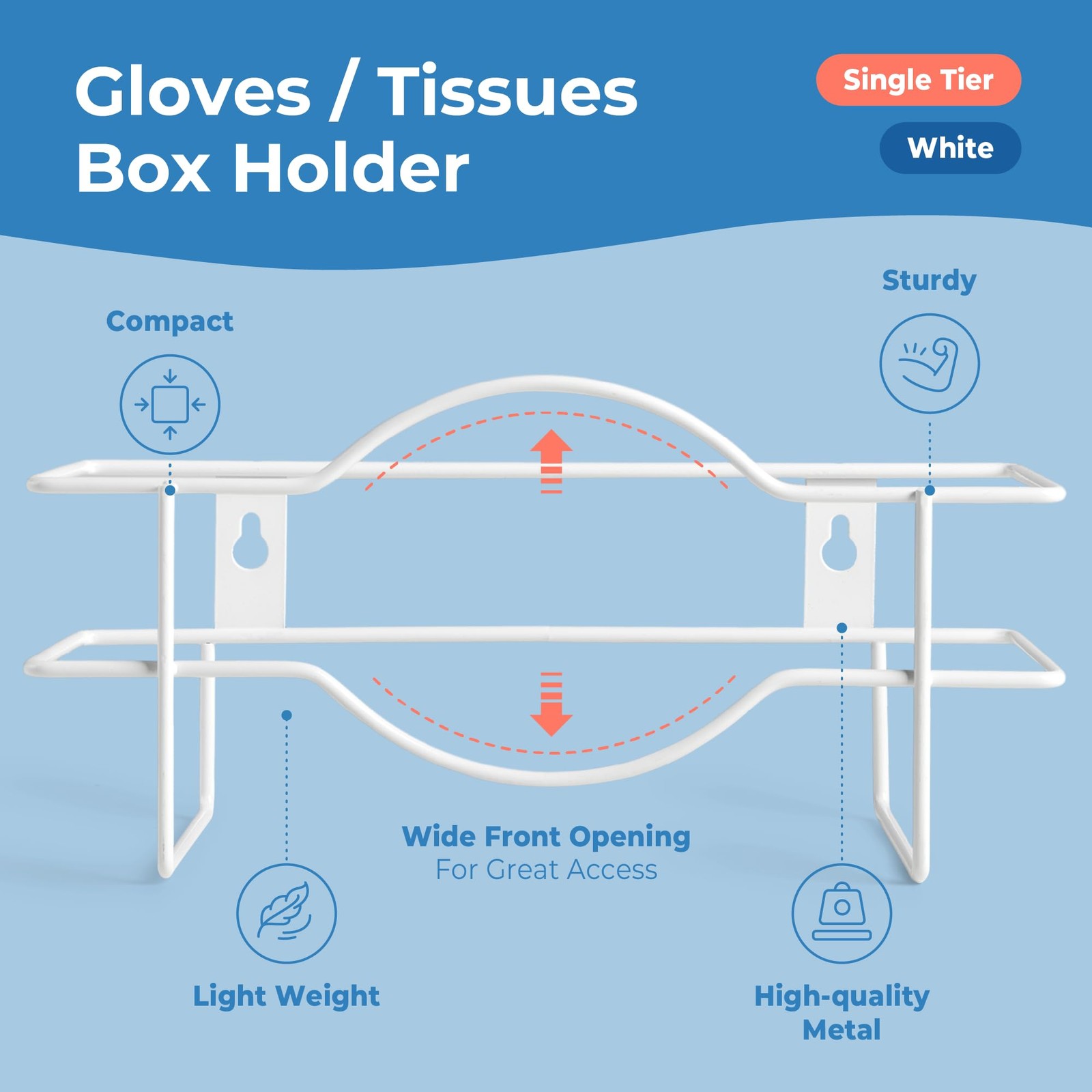 Single Wall Mount Glove Tissue Dispenser, Wire Rack Disposable Gloves Napkin Box