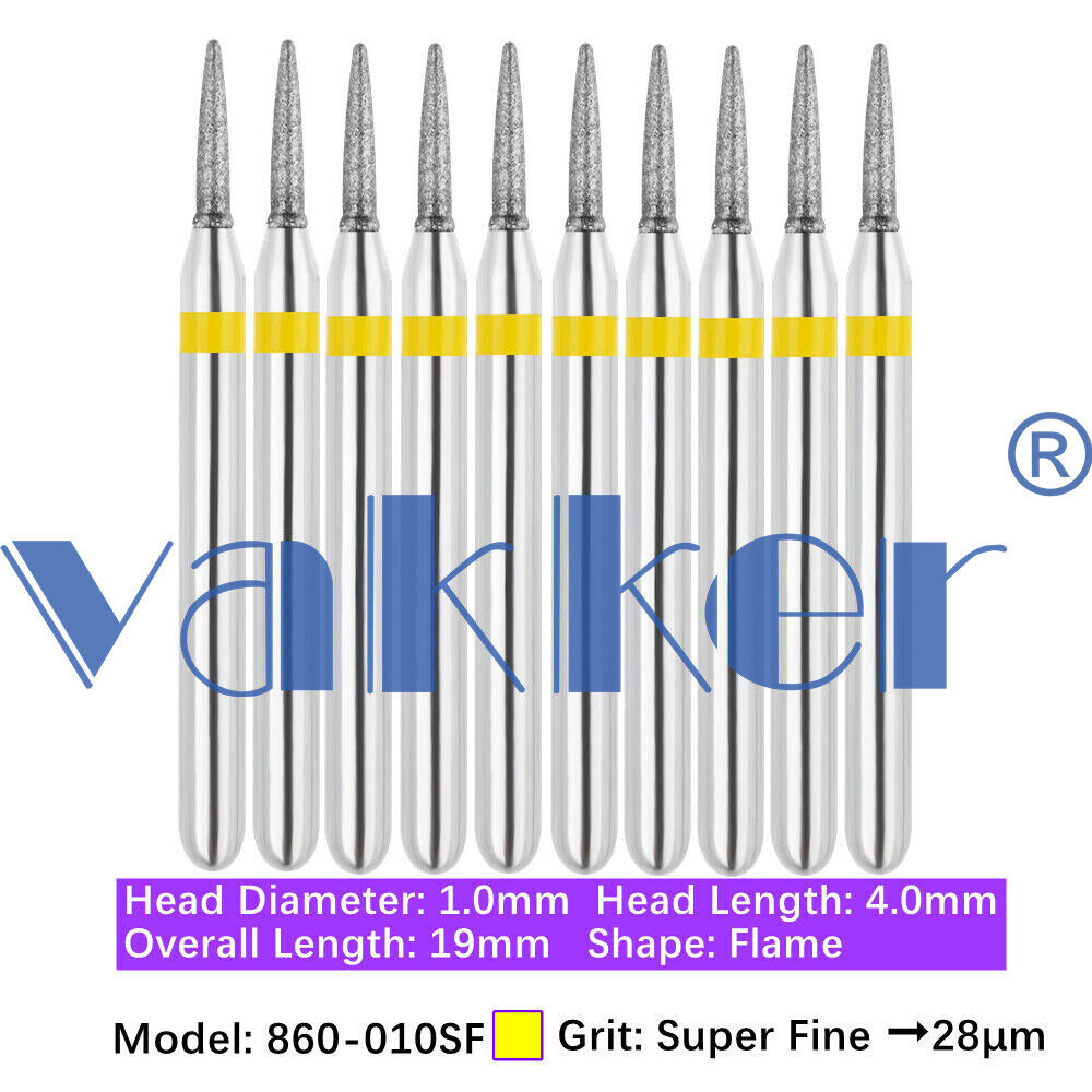 10pc Dental Diamond Burs for HighSpeed Handpiece Medium Super Fine Friction Grip