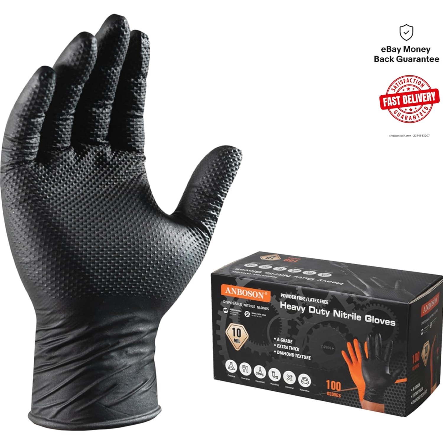 Diamond Textured Grip Nitrile Gloves – 10 Mil Thickness, Heavy Duty, Medium Size