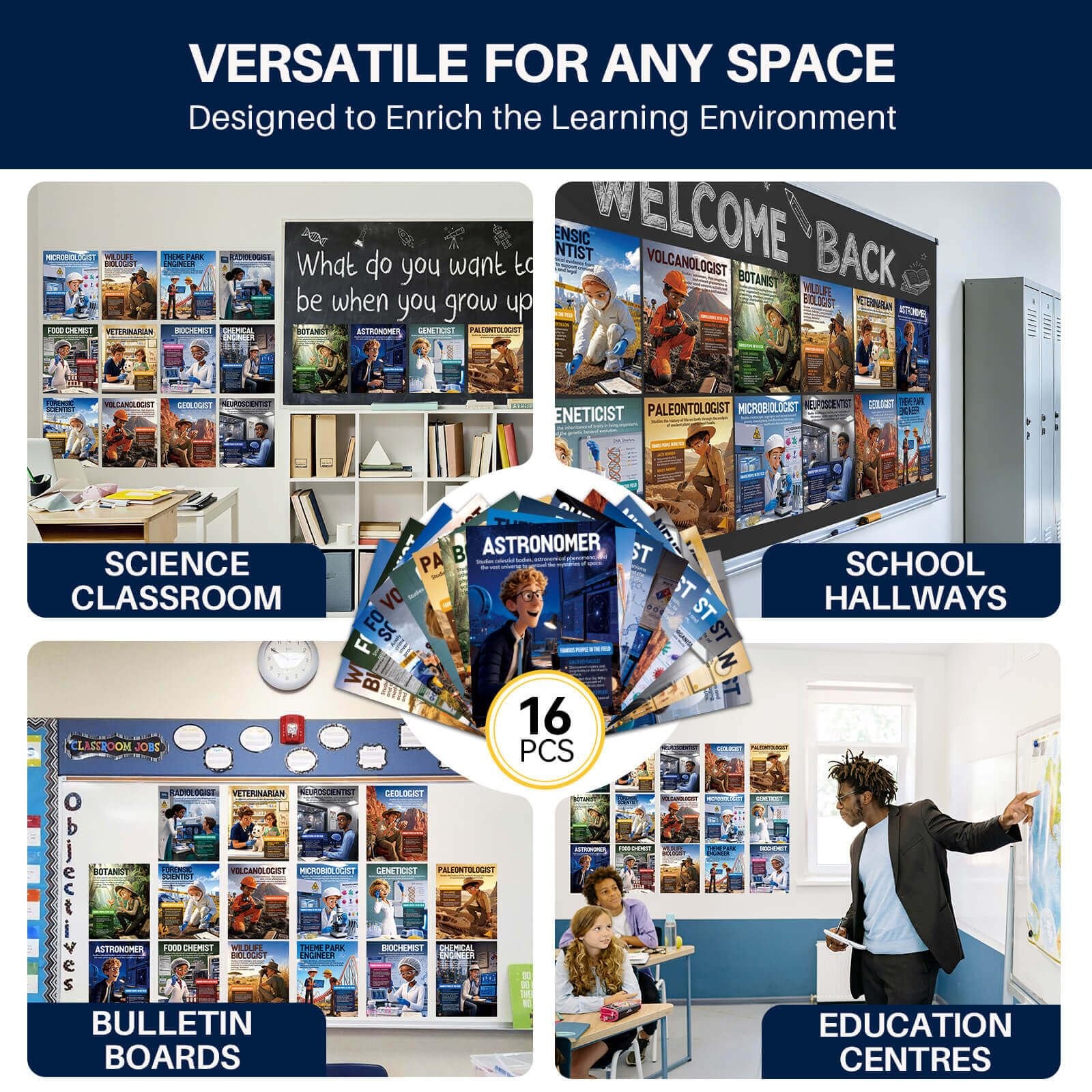 16pcs Science Career Posters, 11x14in STEM Classroom Decor