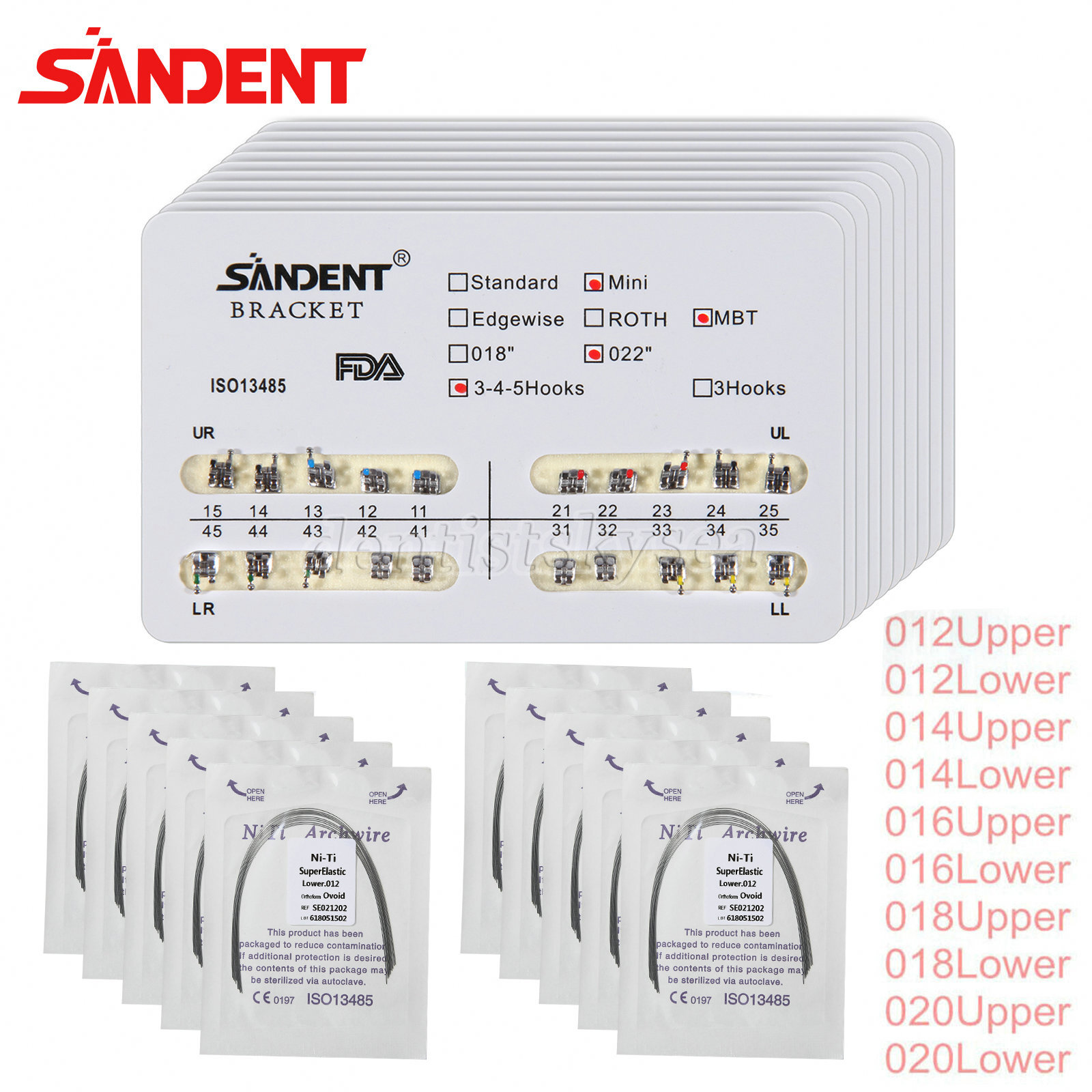 Dental Arch Wire Niti Round / 10 Packs Dental Orthodontic Metal Brackets Braces