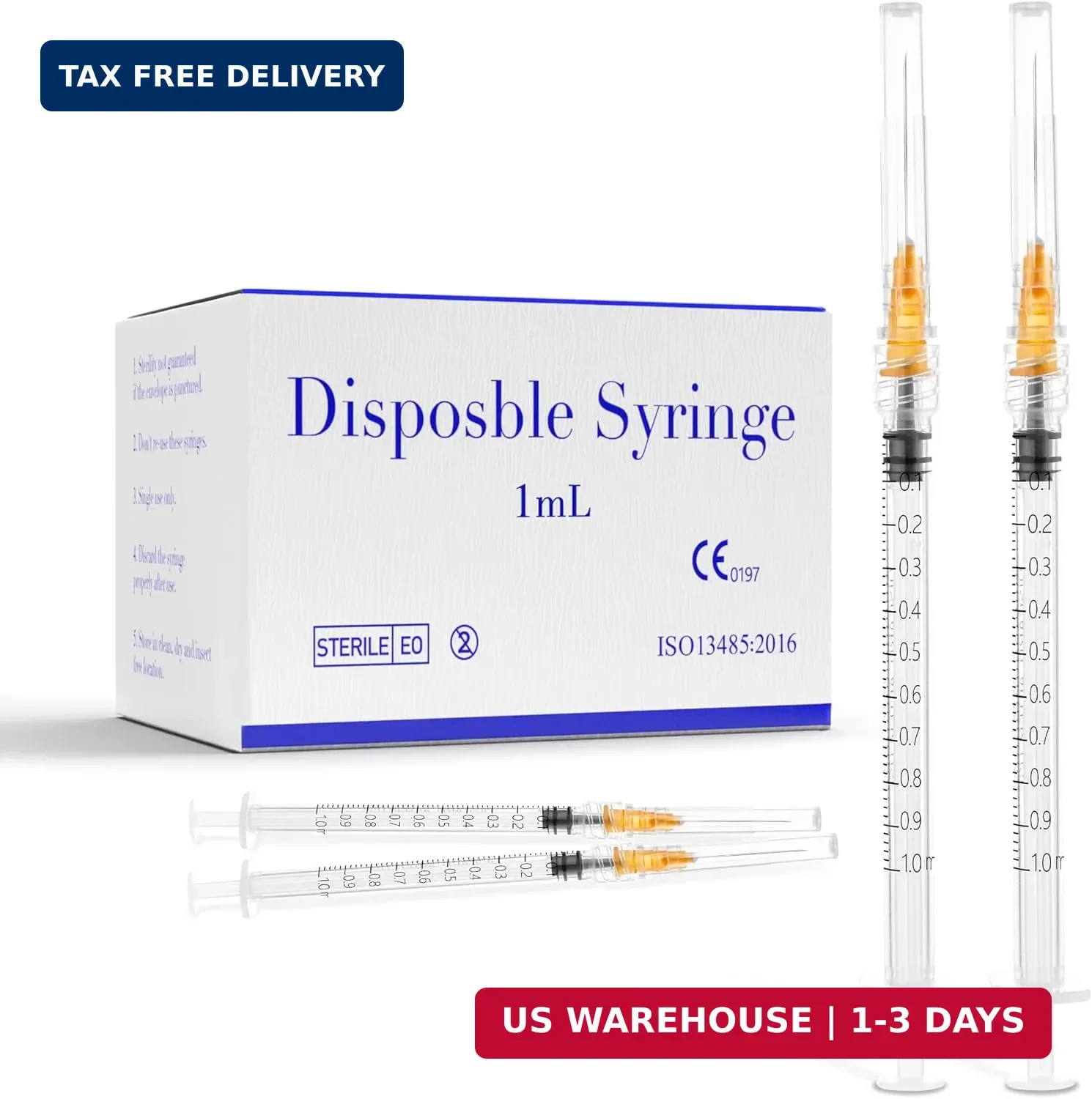 20 Pack 1ml Syringes 25G 1 Inch Lab Disposable Individually Sealed Packed, Luer