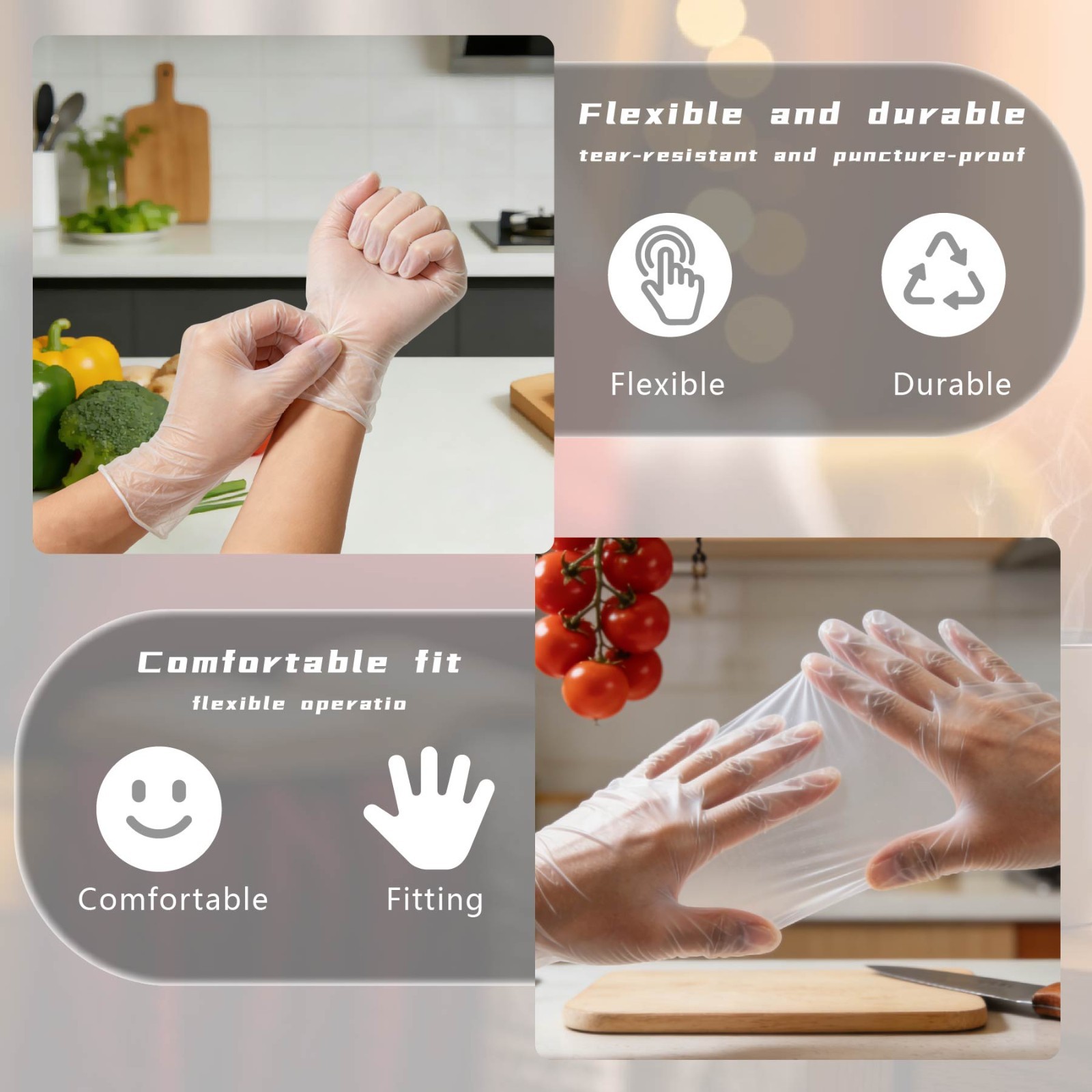 M / L Size Clear TPE Food Service Disposable Gloves Powder Free 200 400pcs