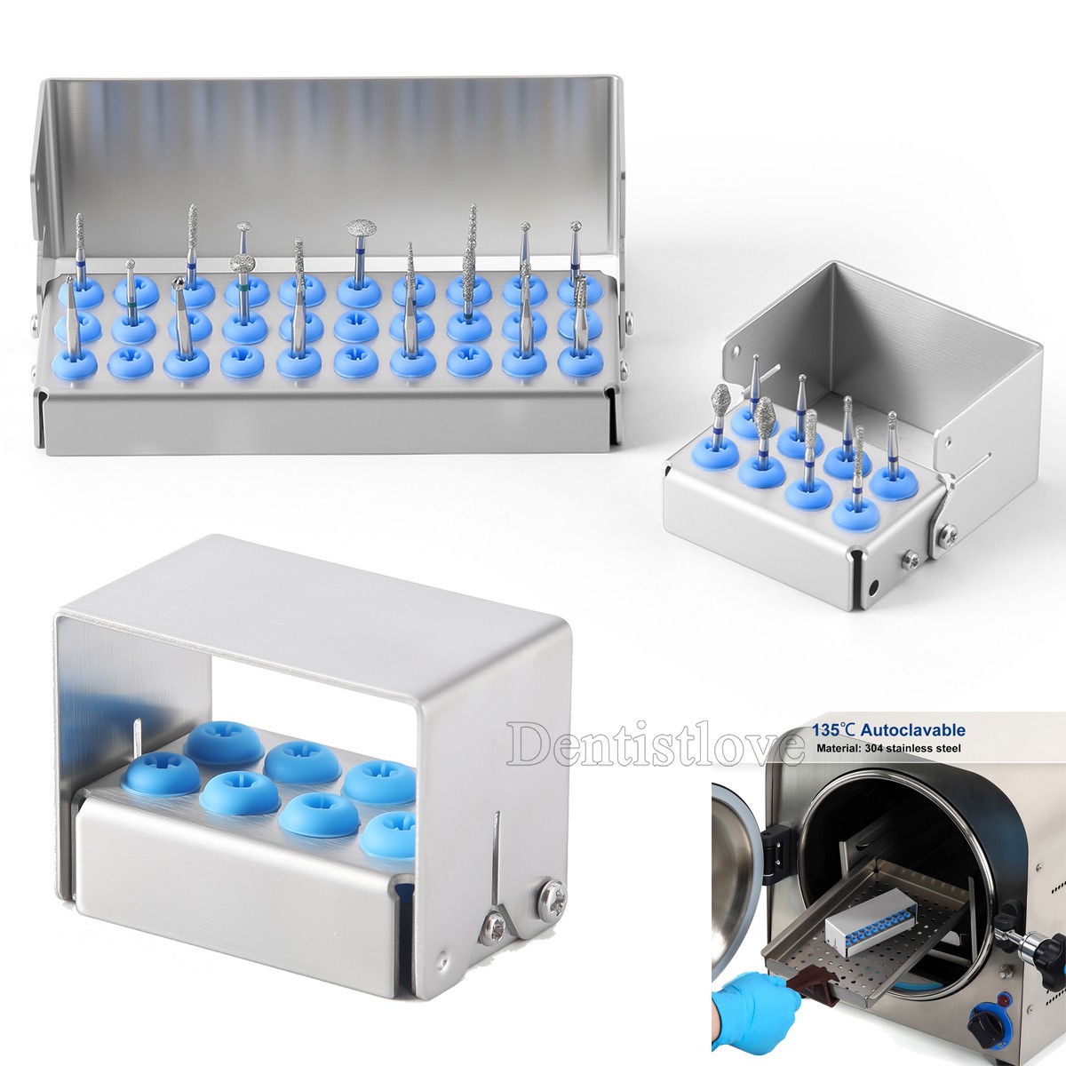 8/30Holes Bur Dental Burs Disinfection Autoclave Stand Holder Block Case Steel