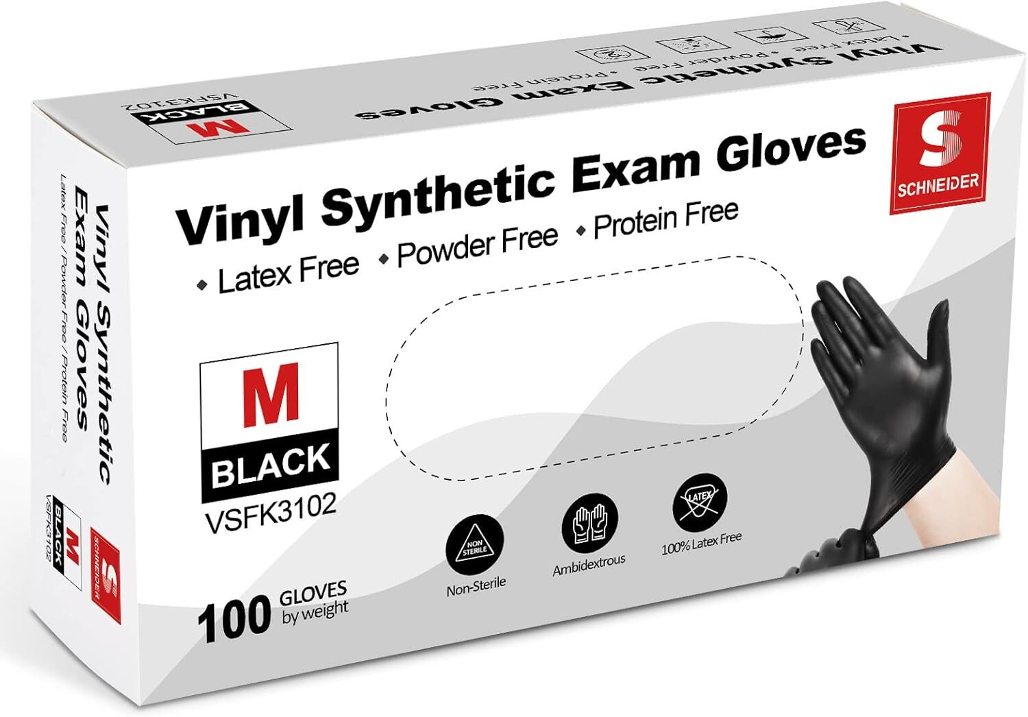 Schneider Vinyl Synthetic Exam Gloves, 4 Mil, Latex Free Disposable Gloves