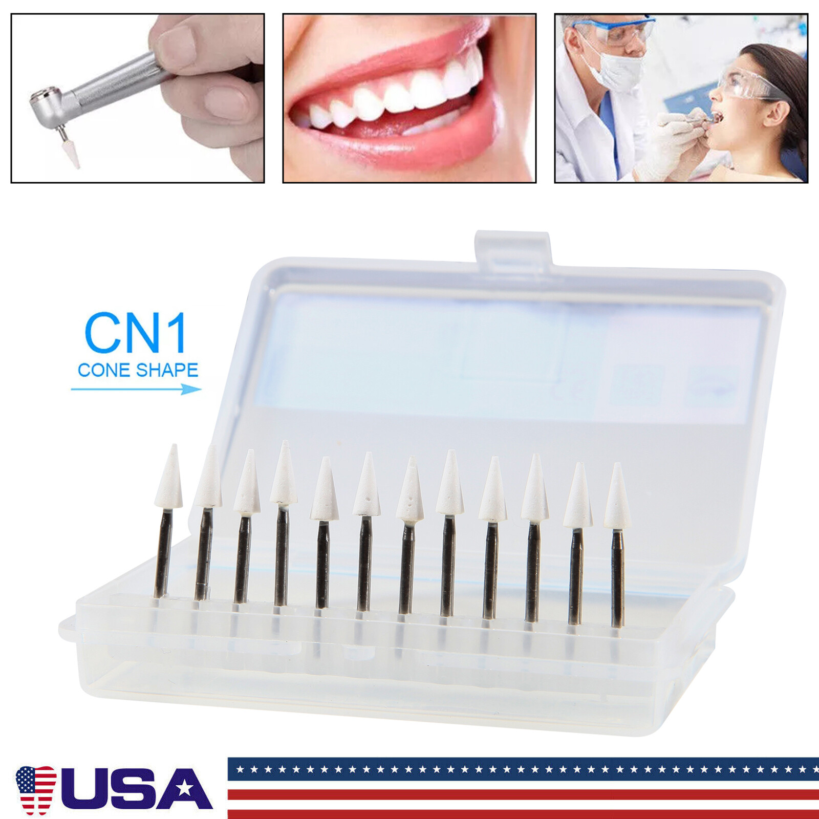 Dental White Stone High Speed Polishing Burs FG Cone shape Aluminum Oxide DL