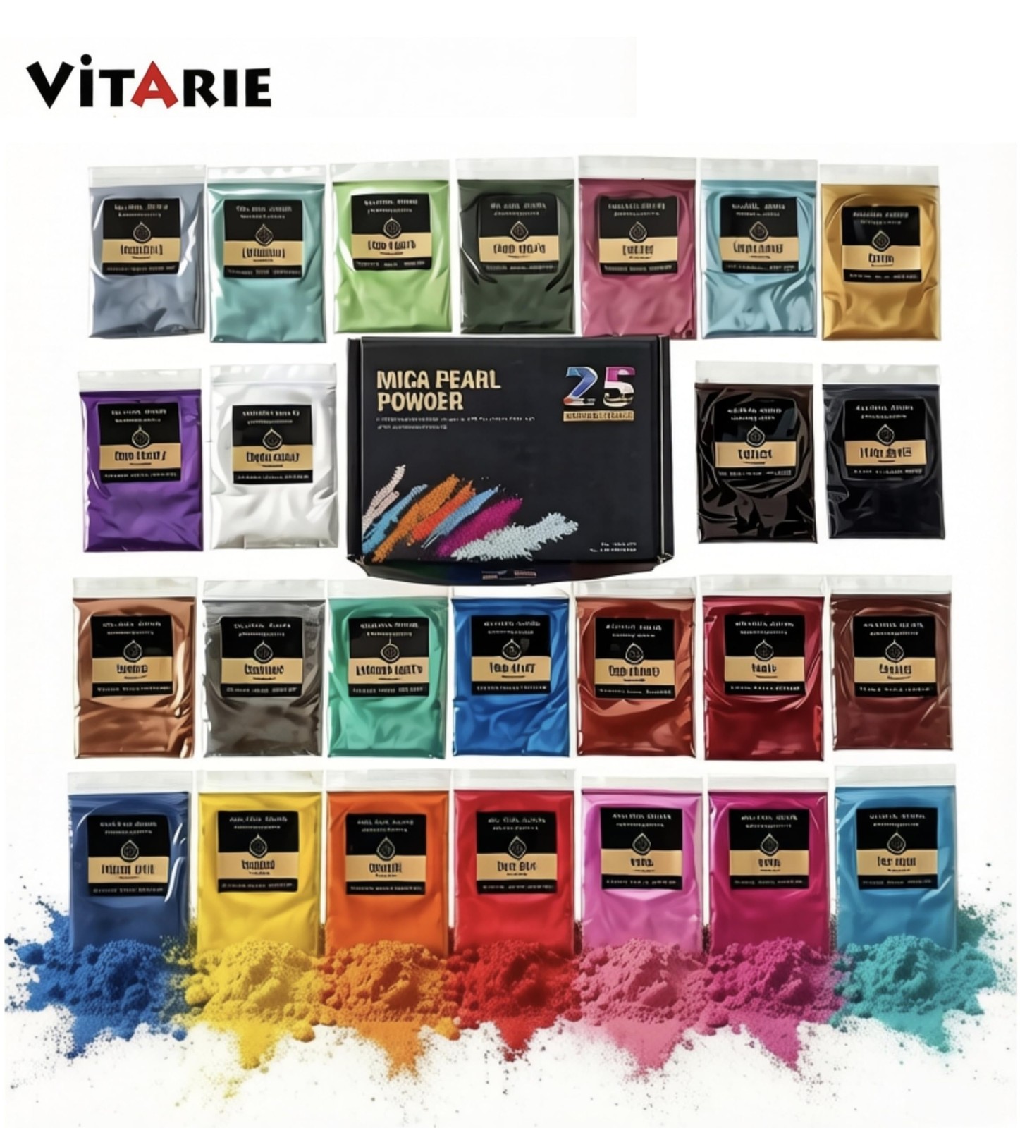 VITARIE Mica Powder of Natural, 25 Colors (10g)/Bag, 240g, 25 colors x 10g