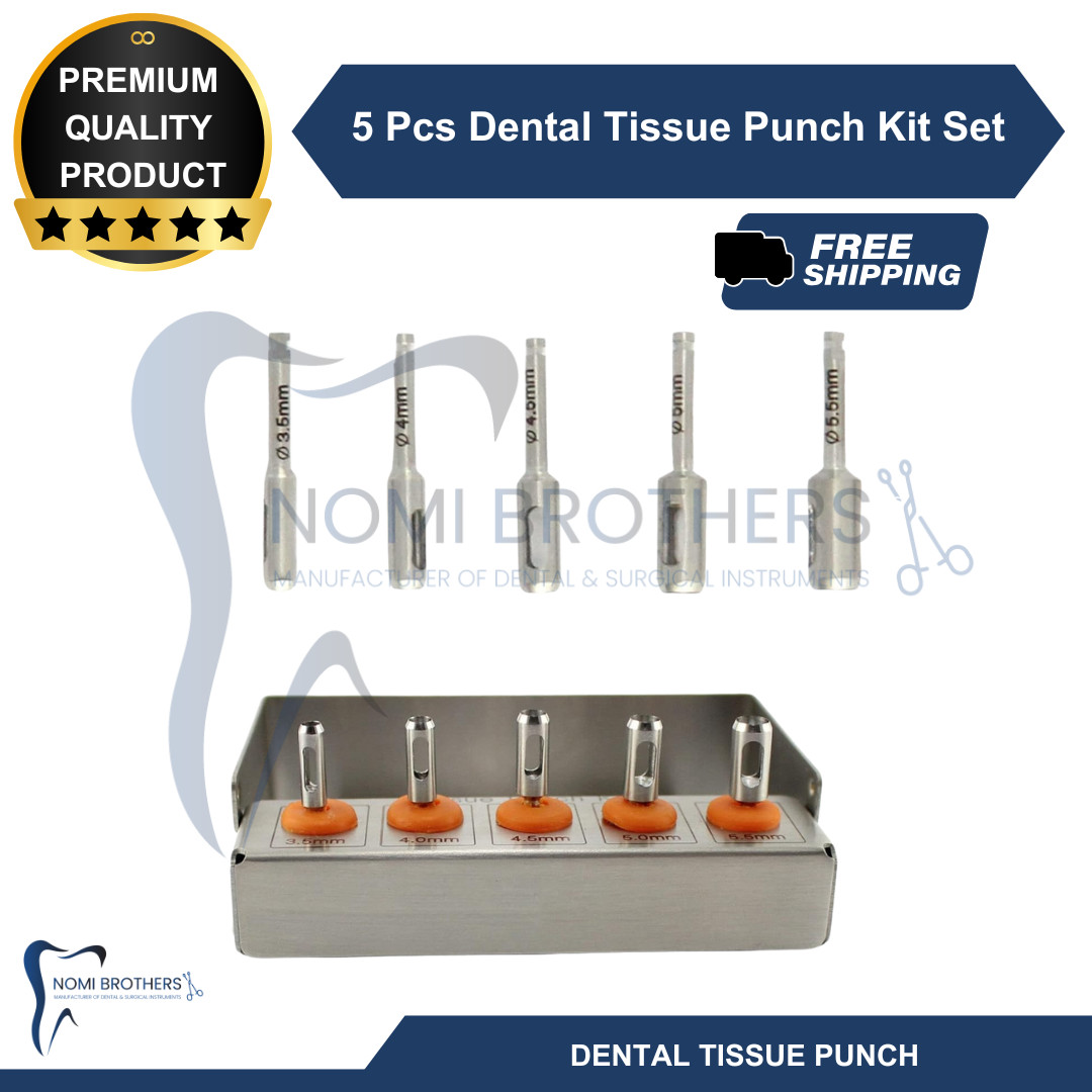 5 Pcs Dental Tissue Punch Kit set Surgical Surgery + Box Holder Autoclavable CE