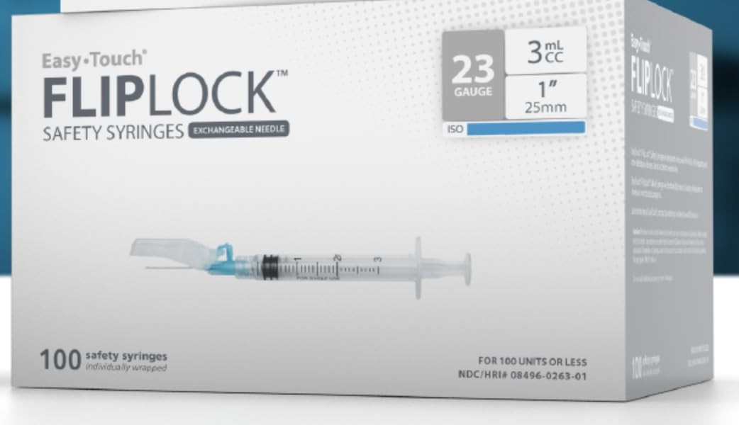 EasyTouch 23G, 3mL, 1″”(25mm) Saftey Syringe, Luer Lock, 100 Count