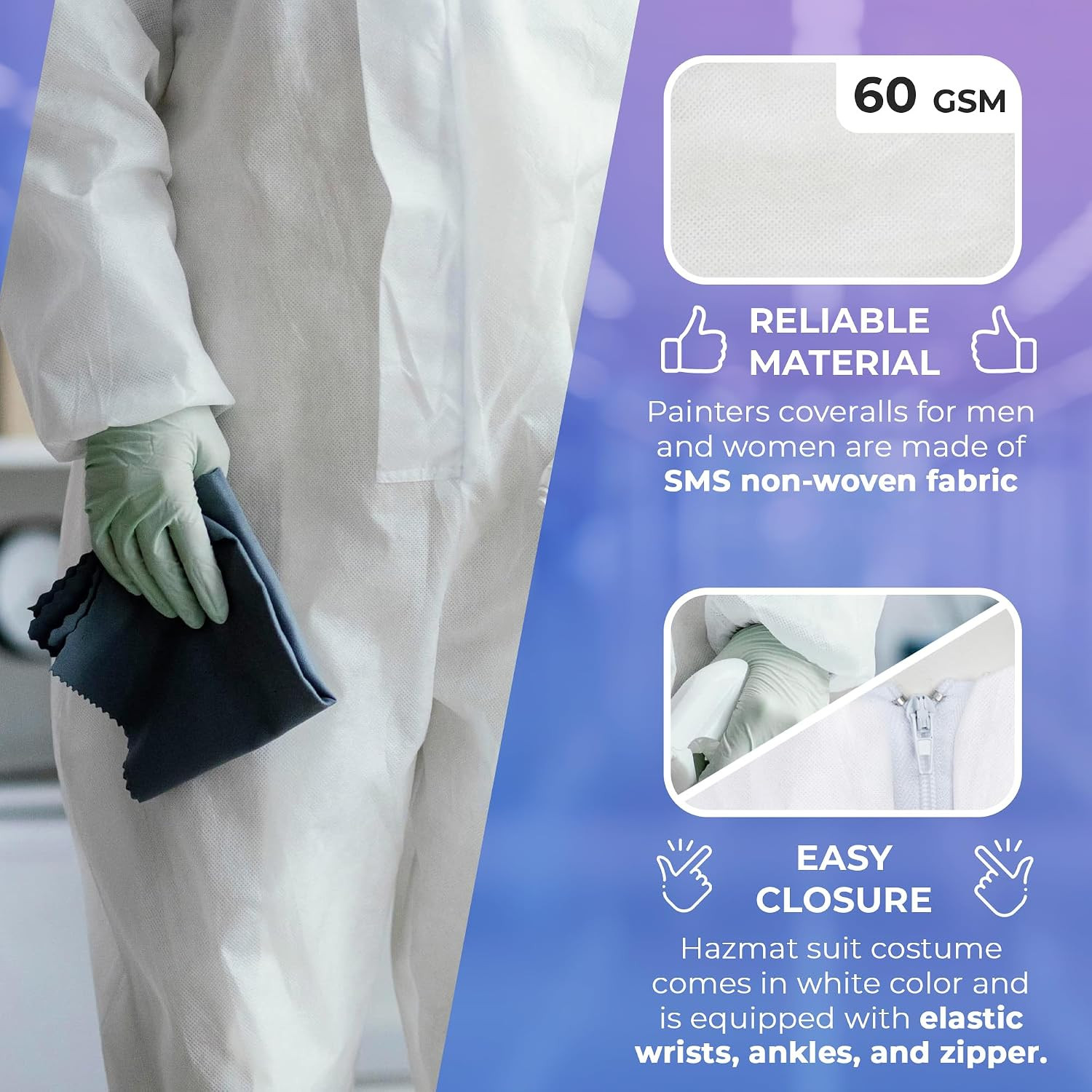Disposable Coveralls for Men & Women, Large. Pack of 1 Lab