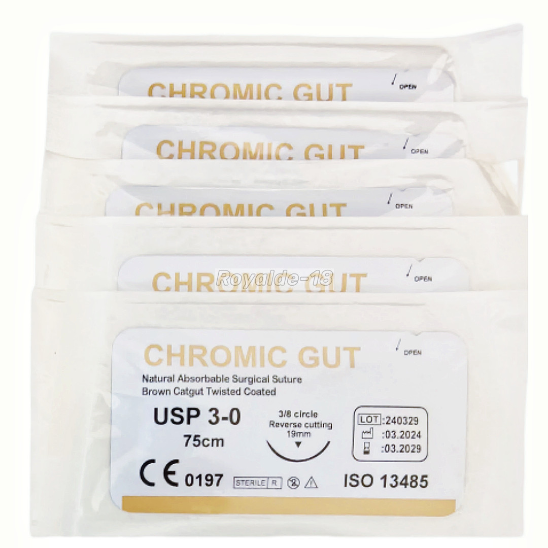 Absorbable Dental Oral Surgical Sutures CHROMIC GUT 3/0 PGA 4/0 Natural Needled