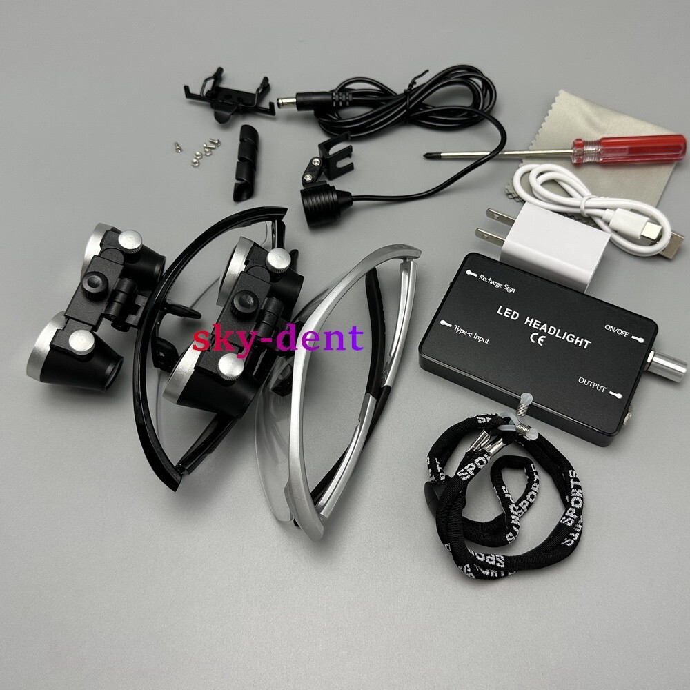 3.5X Dental Surgical Medical Loupes Magnifier Binocular with LED Headlight US/EU