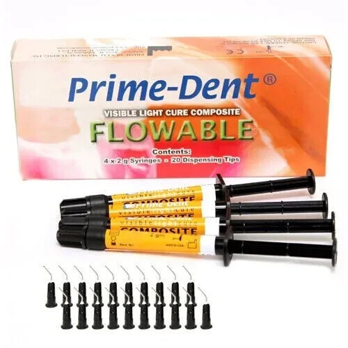 Prime Dental Flowable Light Cure Dental Composite 4 Syringe Kit Shade A2