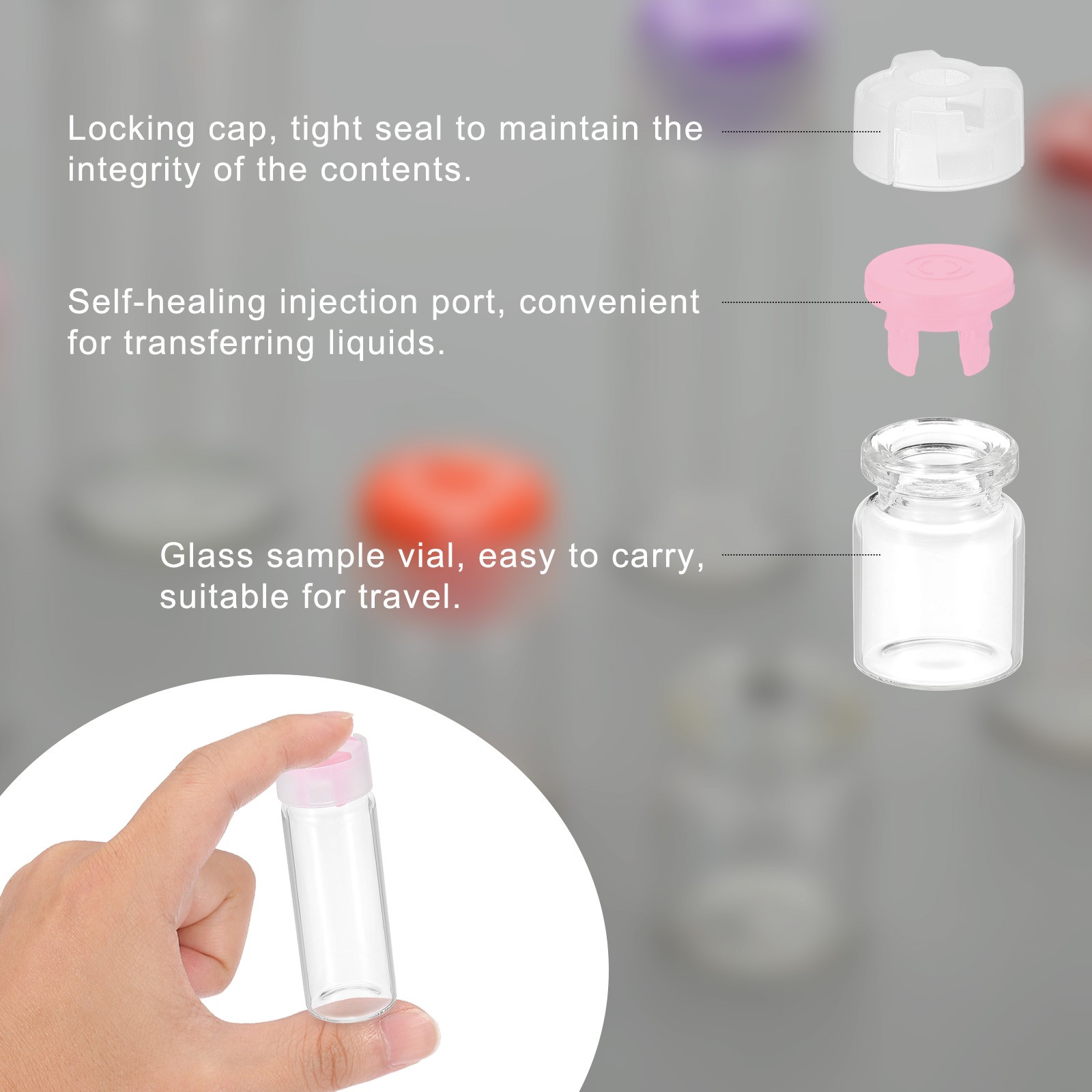 3ml Clear Glass Sample Vials, 10Pcs Small Liquid Bottles, Pink