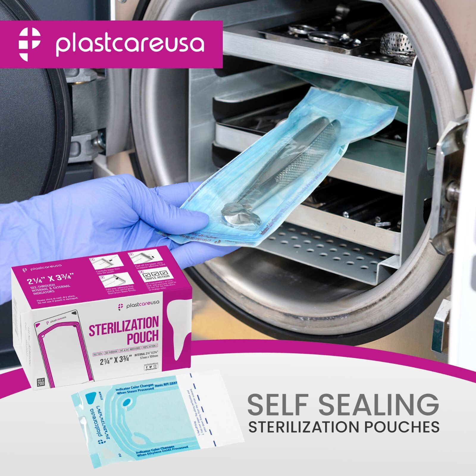 1000 2.25″ x 2.75″ Self-Sealing Sterilization Pouches for Autoclave (5 Boxes)
