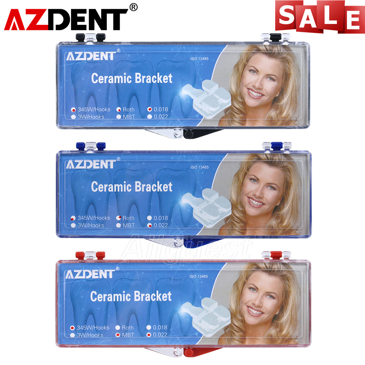 AZDENT Dental Orthodontic Ceramic Brackets Braces Roth/MBT 018/022 Hooks 345
