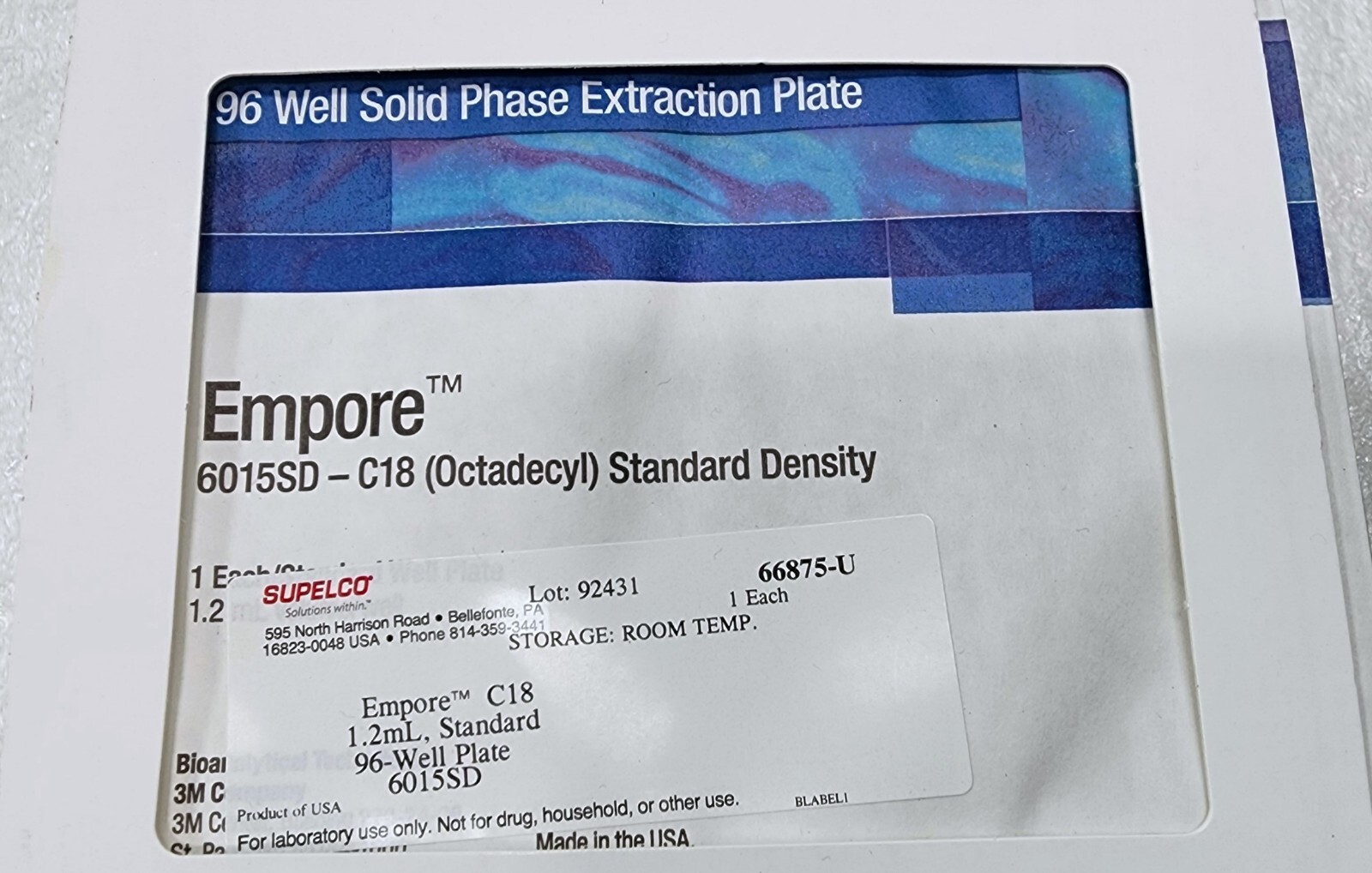 SUPELCO Empore 96-Well Solid Phase Extraction Plate, Standard 1.2mL, 6015SD-C18