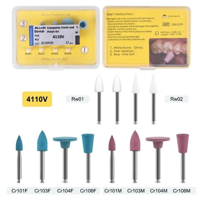Dental Lab Polishing Kit Silicone Rubber Polisher for Low-Speed Contra Angle HP