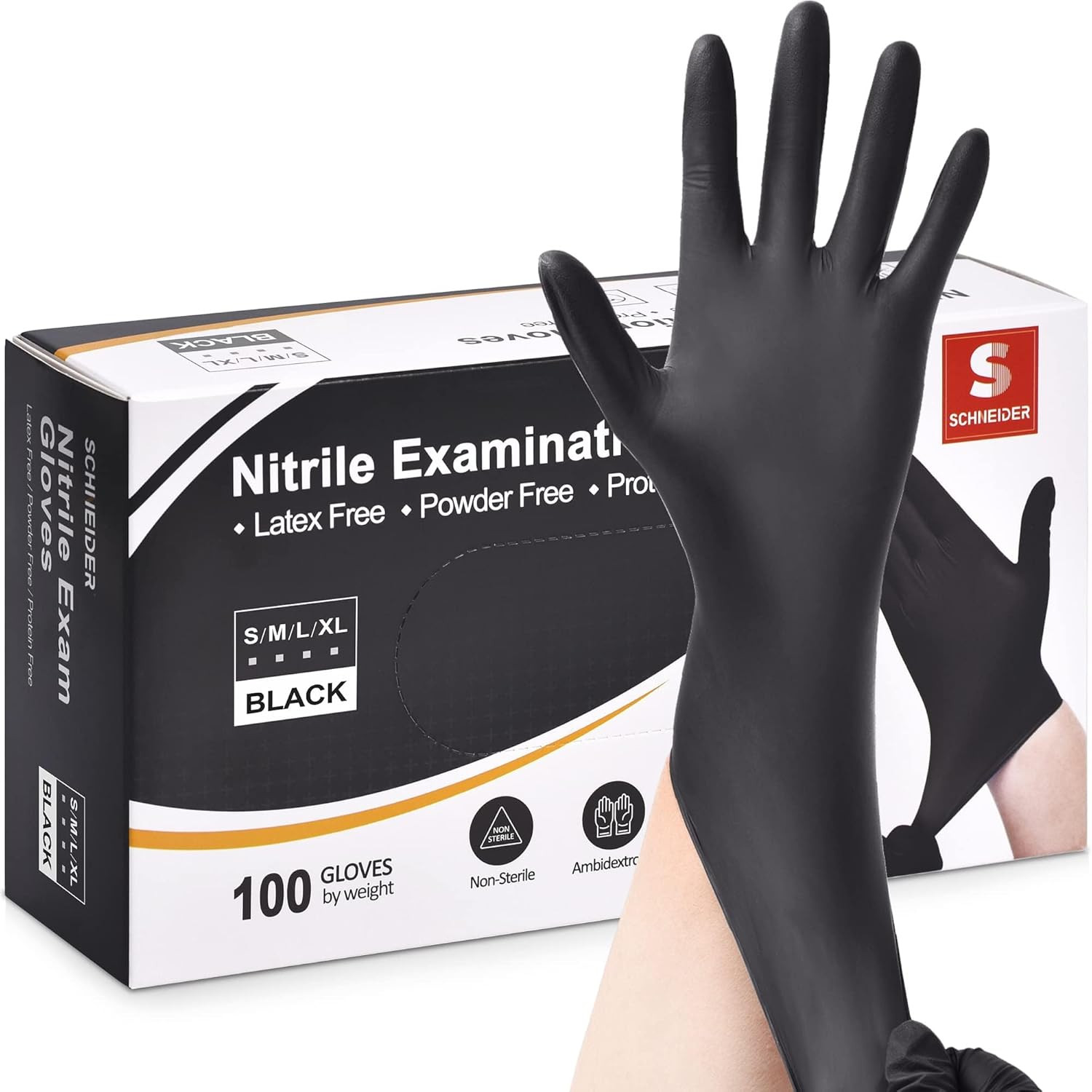 guantes de examen de nitrilo schneider negro xl caja de 100 4 mil sin latex
