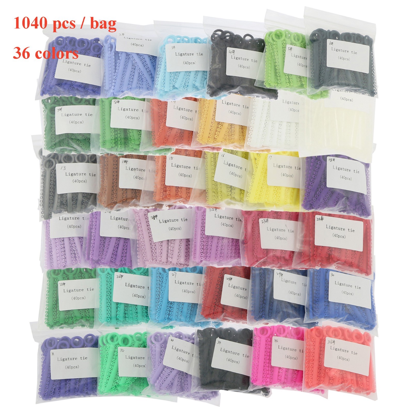 1 Pack 1040 pcs Dental Orthodontic Elastic Ligature Ties Rubber Bands 36 Colors