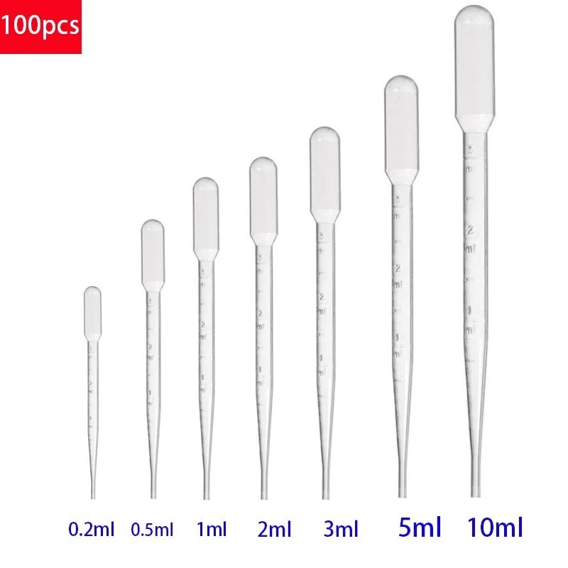 100pcs Disposable Plastic Pipettes: 0.2ml to 3ml Transfer Droppers -NEW