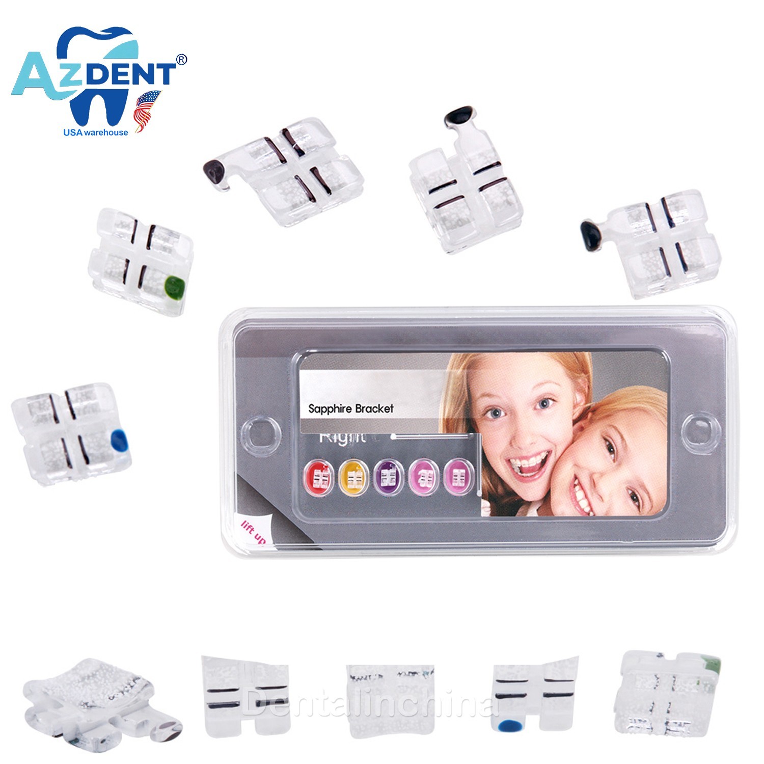 Dental Orthodontic Monocrystalline Sapphire Brackets Mini Roth 022 345 Hooks AZ