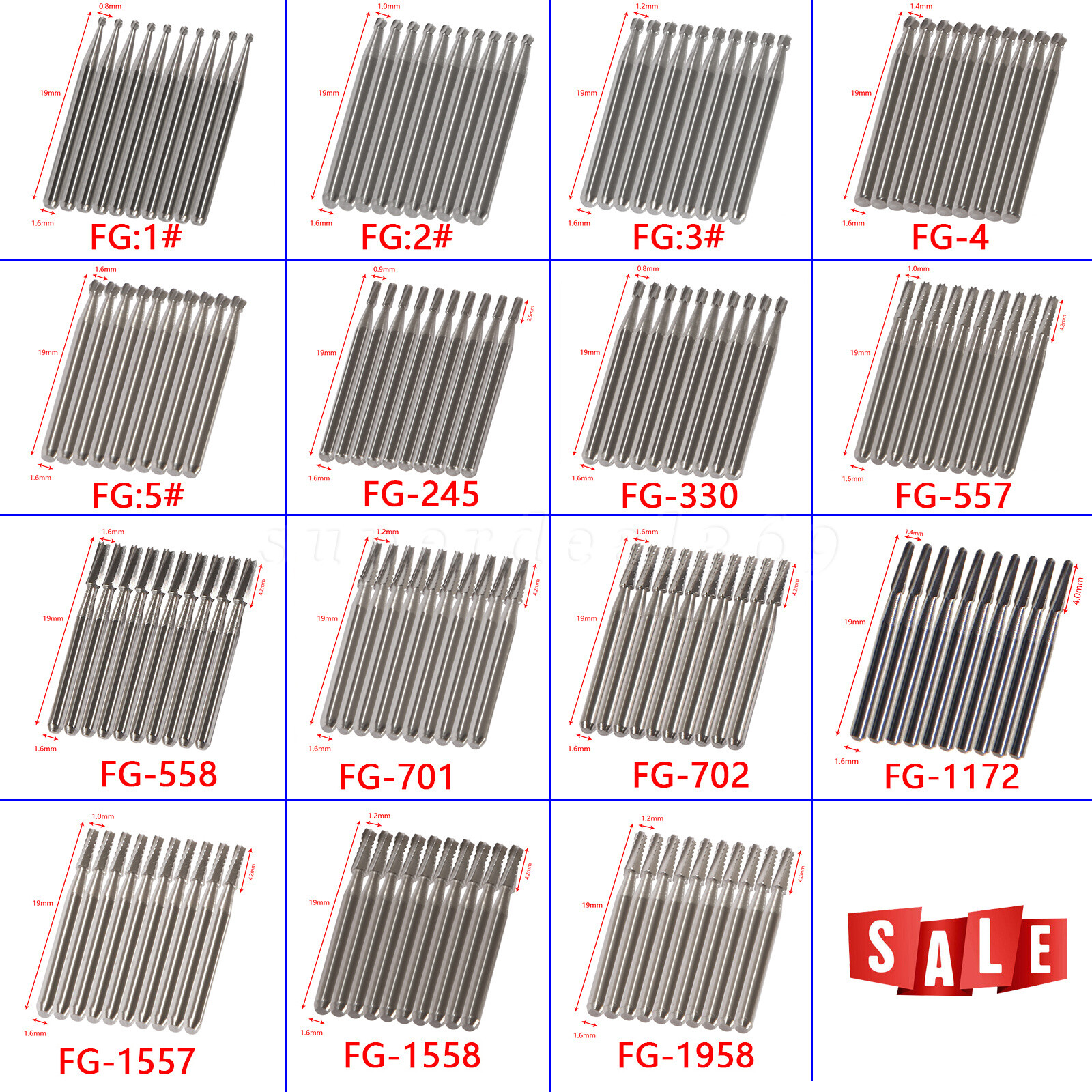 Dental Tungsten Carbide Tungsten Steel Burs for High Speed Handpiece all types