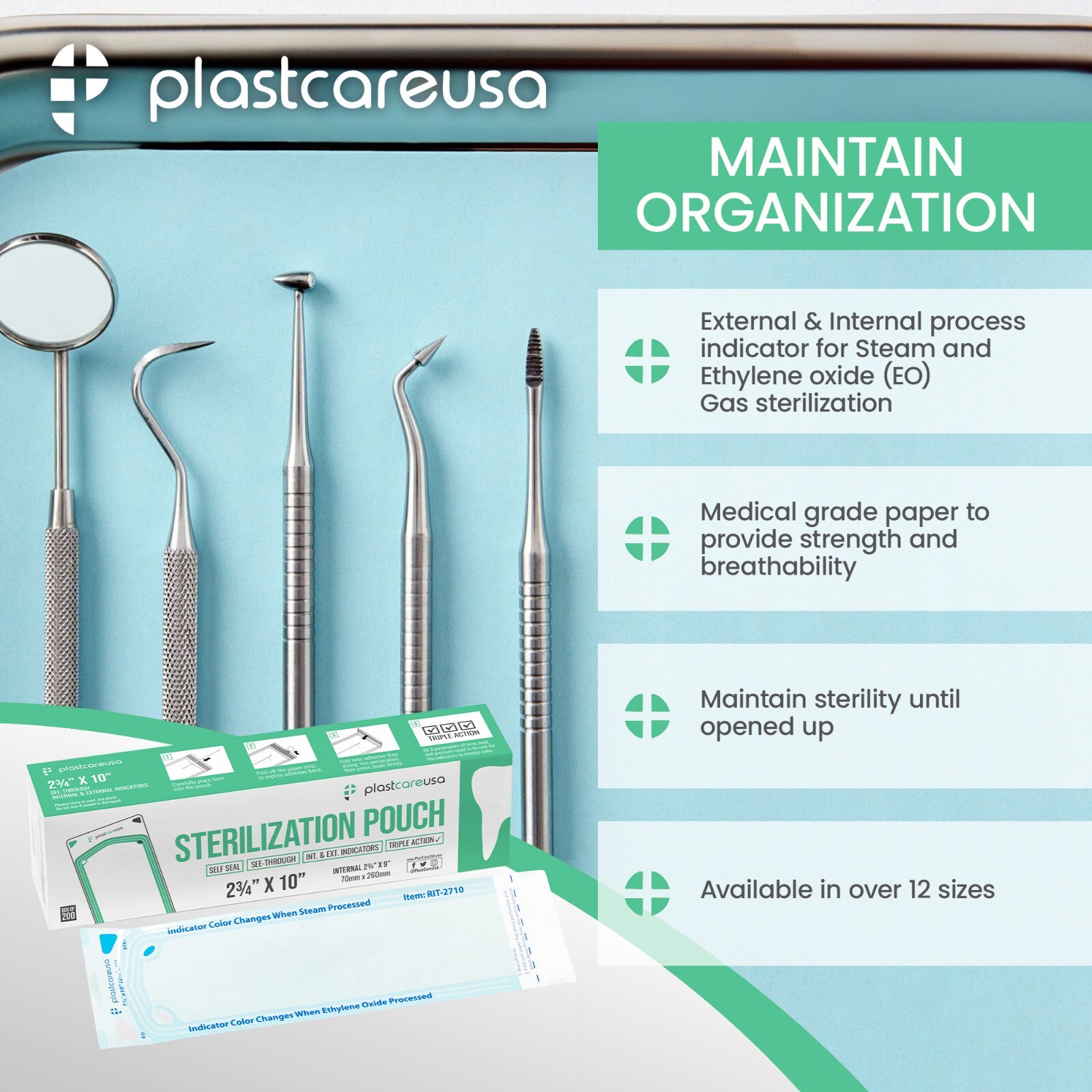 2.75″ x 10″ Self-Sealing Sterilization Pouches for Autoclave (1 Box of 200)