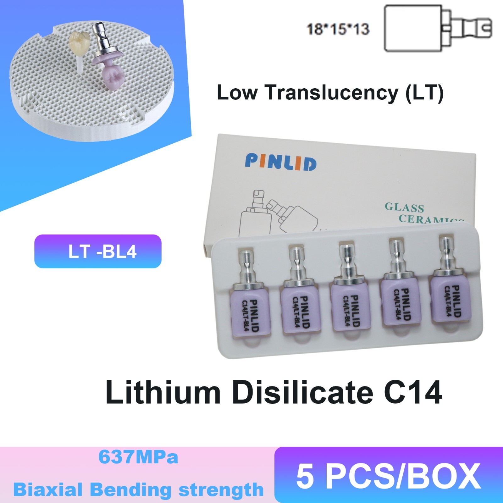 5Pcs LT C14 Dental Emax CAD CAM Glass Ceramic Blocks Lithium Disilicate CEREC