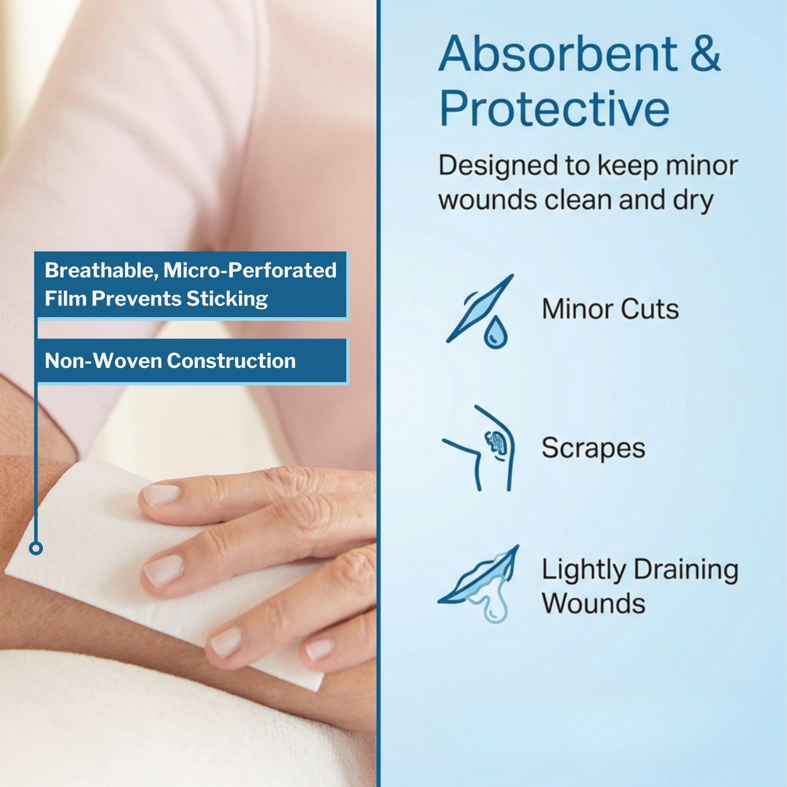McKesson Non-Adherent Pads for Wounds, 2×3 Inch, 100 Count, White